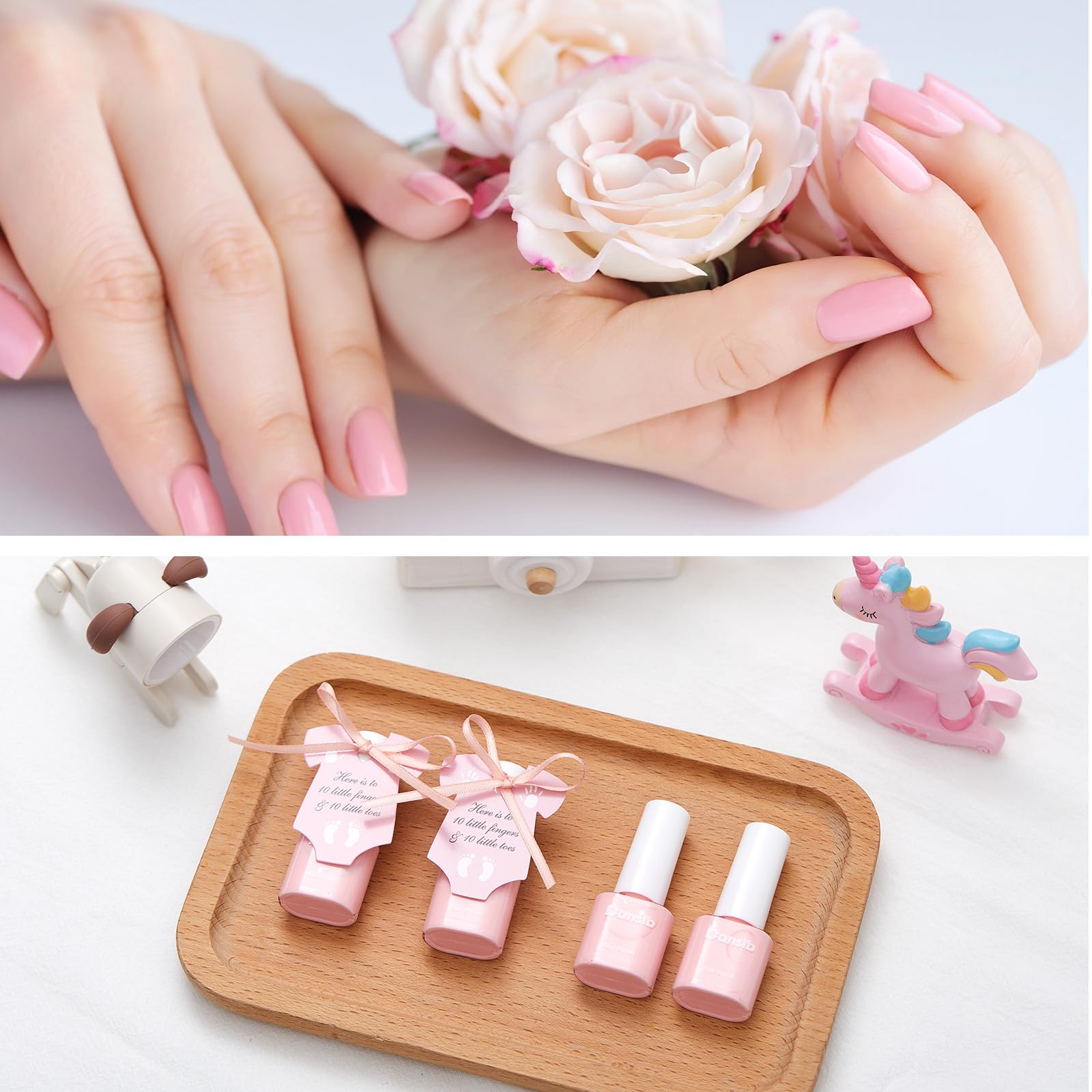 Dansib 12‑Piece Pink Nail Polish Set – Baby Shower Favors with Gift Bags & Ribbon