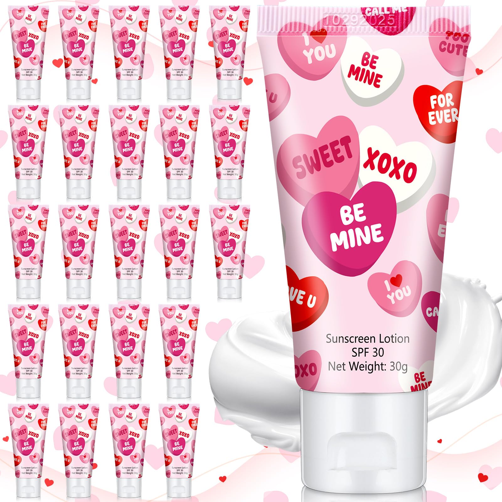 Dansib 24 Pcs Mini Sunscreen Bulk SPF 30 | Travel-Size Valentine Gift Set
