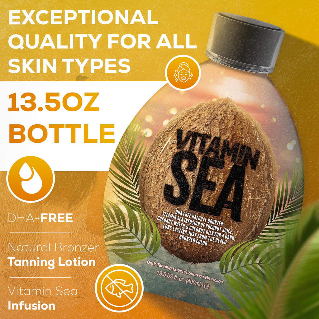 Dark Tans Exclusive Vitamin Sea Natural Bronzer – DHA-Free, Coconut Oil, 13.5oz, Indoor Bed Safe