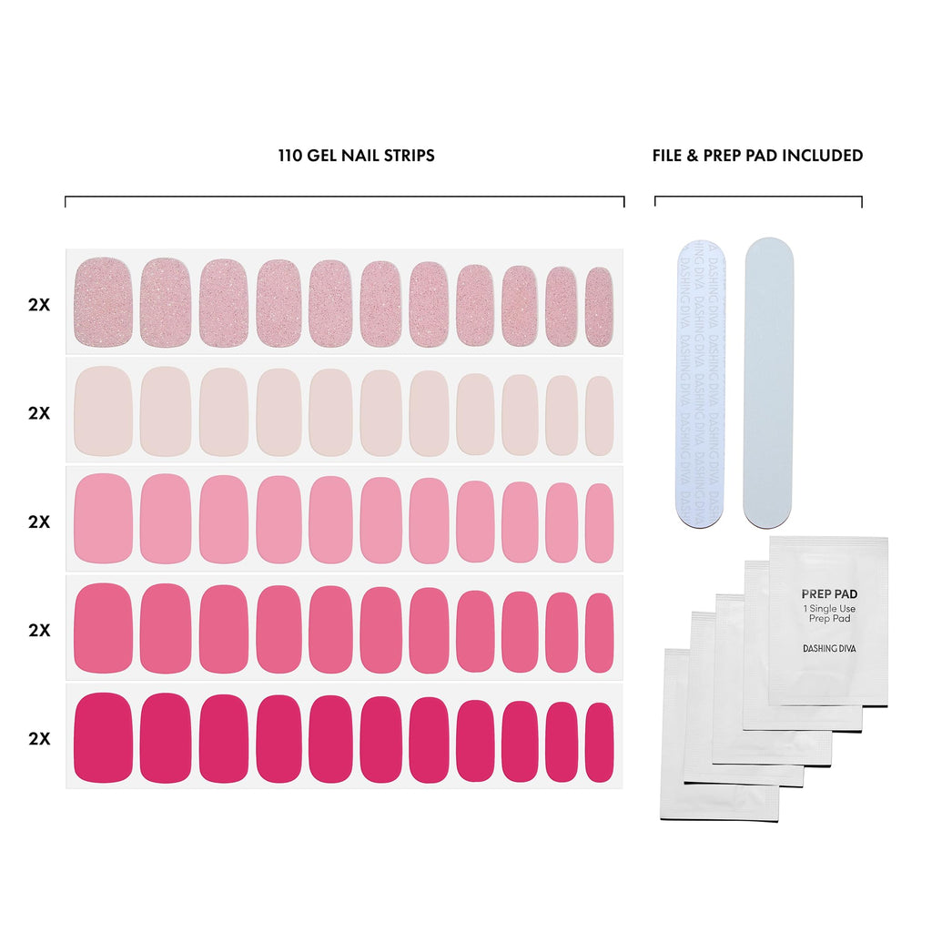 Dashing Diva Gloss Nail Strips 5-in-1 Kit - Best of Pinks | UV Free, Chip Resistant, Long-Lasting Gel Nail Strips