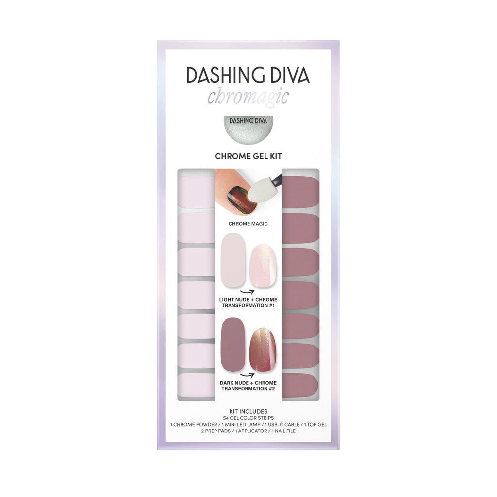 Dashing Diva Chromagic Gel Nail Strips – Bare to Beam | UV Free, Chip Resistant Chrome Nails