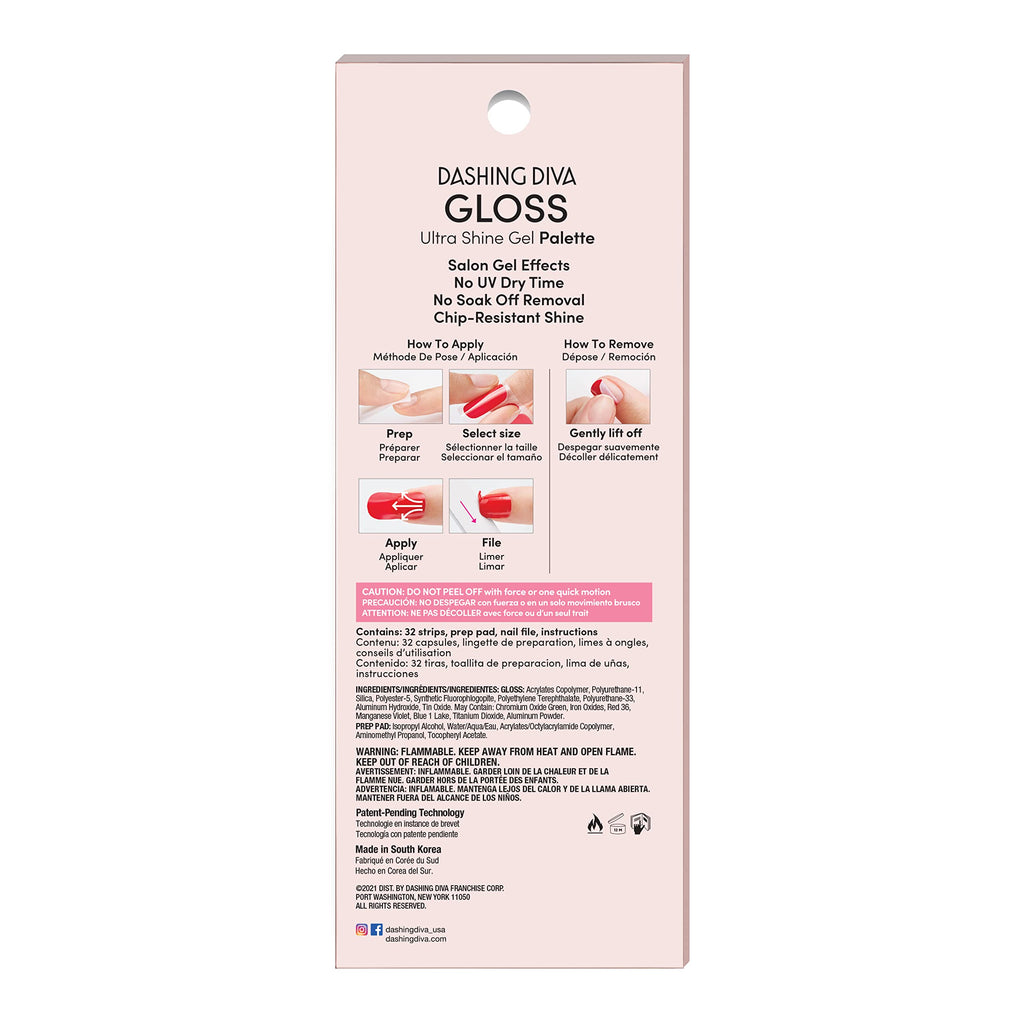 Dashing Diva Gloss Nail Strips Feeling Flush – UV-Free, Chip-Resistant Gel Finish (32 Wraps)