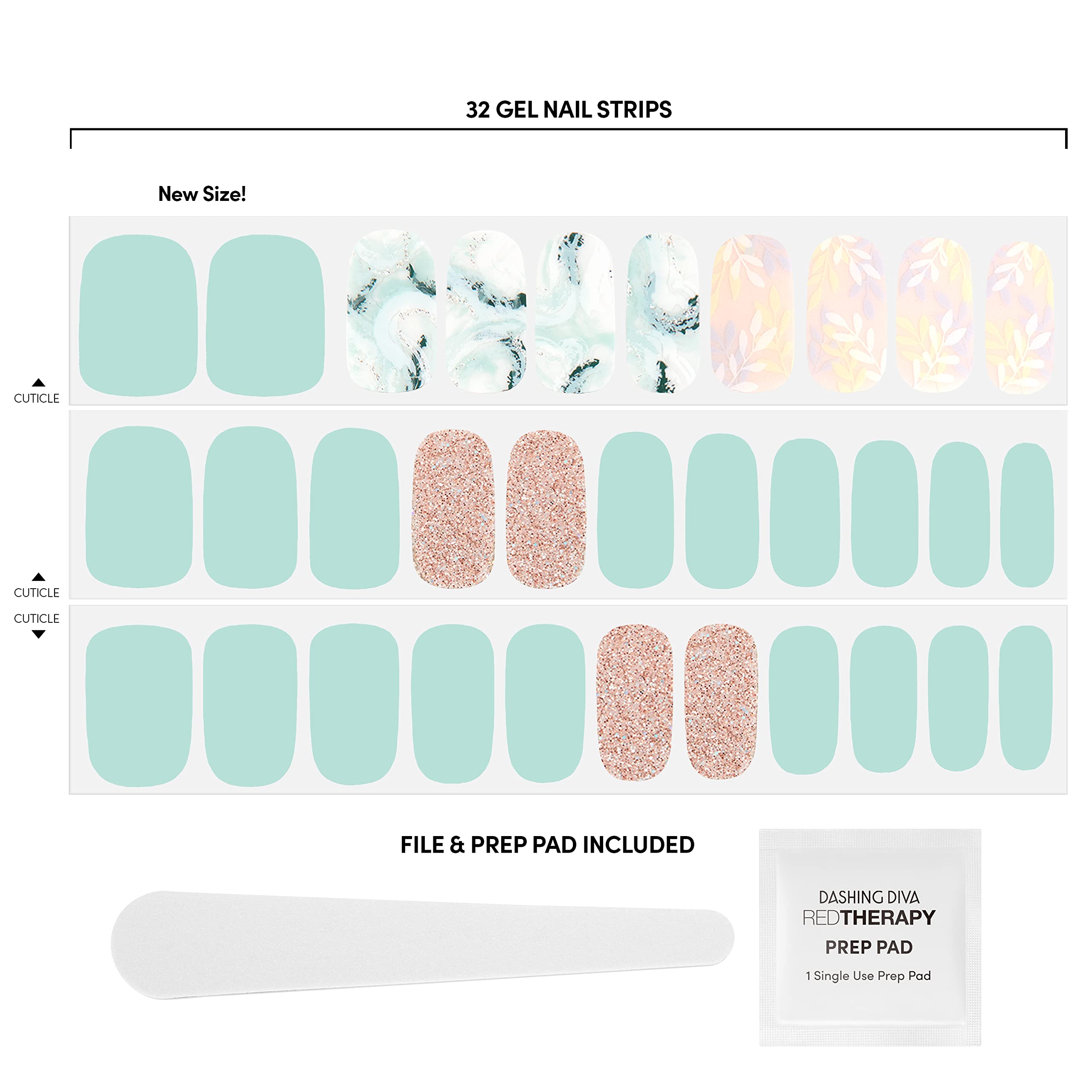 Dashing Diva Get Jaded Gloss Nail Strips – Mint Green Gel Strips with Gold Glitter, 14 Day Wear