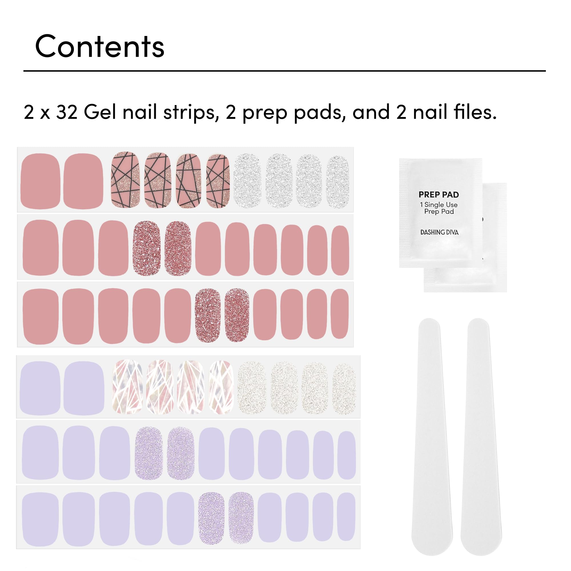 Dashing Diva Gloss Nail Strips Bundle – Geometric Collection: Rose Sparkle & Gleam Queen | UV Free & Chip Resistant
