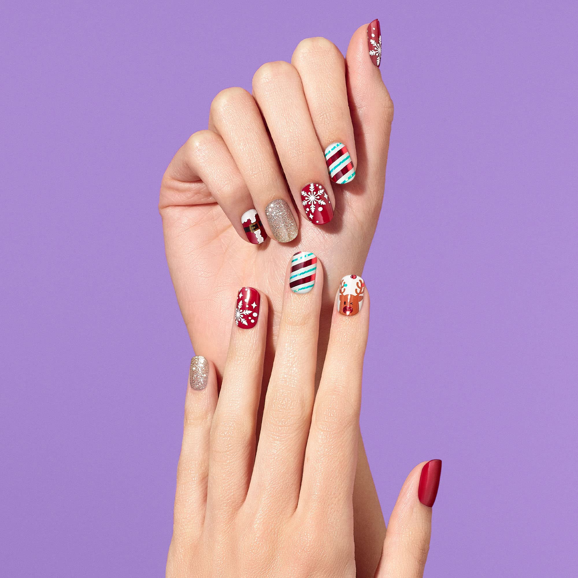 Dashing Diva Gloss Nail Strips Santa's Helper | UV-Free Gel Look, Chip-Resistant (32 Wraps + Prep Pad + File)