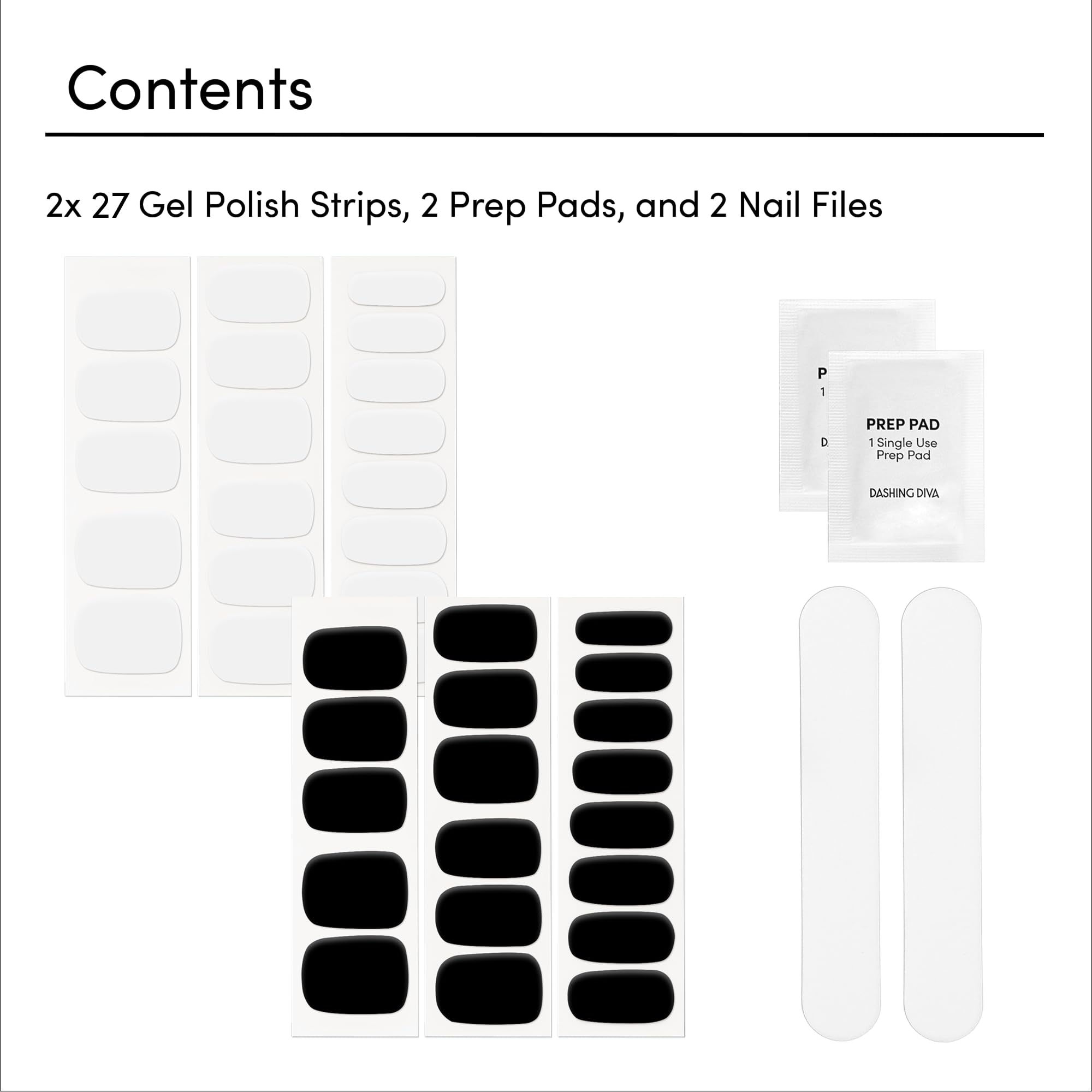 Dashing Diva Gloss Nail Strips Bundle – The Black & White Collection: Real Black & Daikon (2 Sets) | UV Free, Chip-Resistant