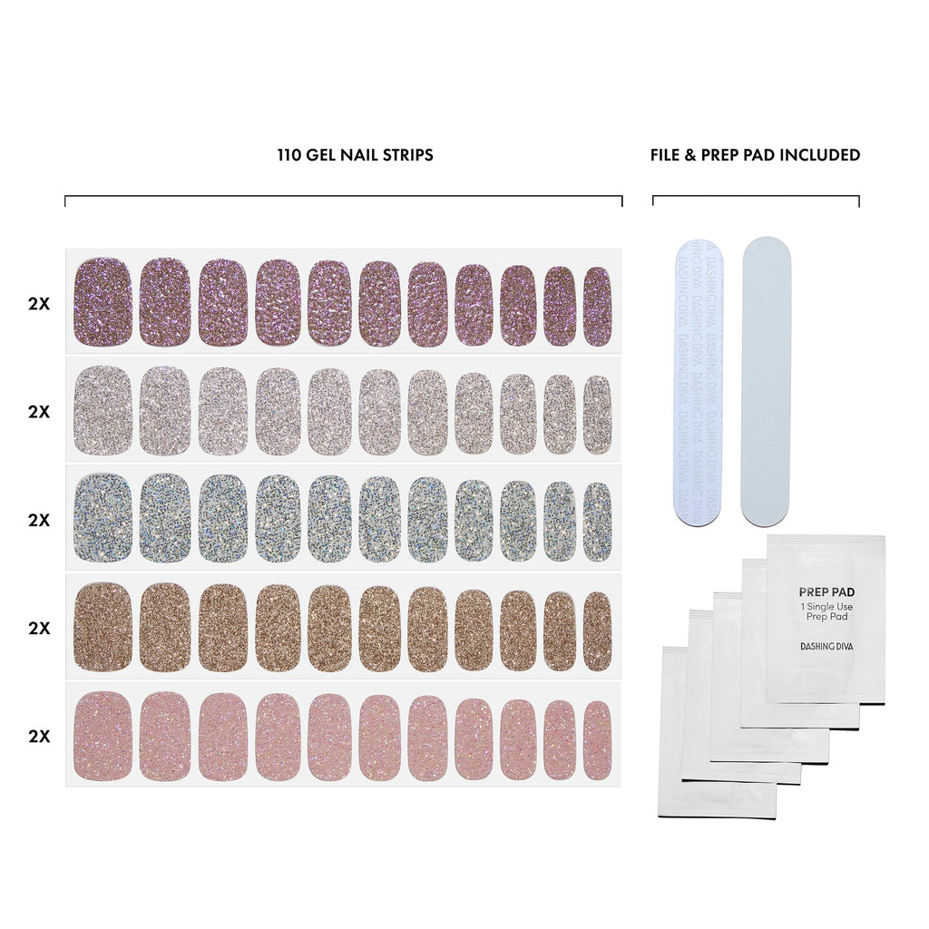 Dashing Diva Gloss Nail Strips 5-in-1 Kit – UV Free, Chip Resistant, 110 Wraps