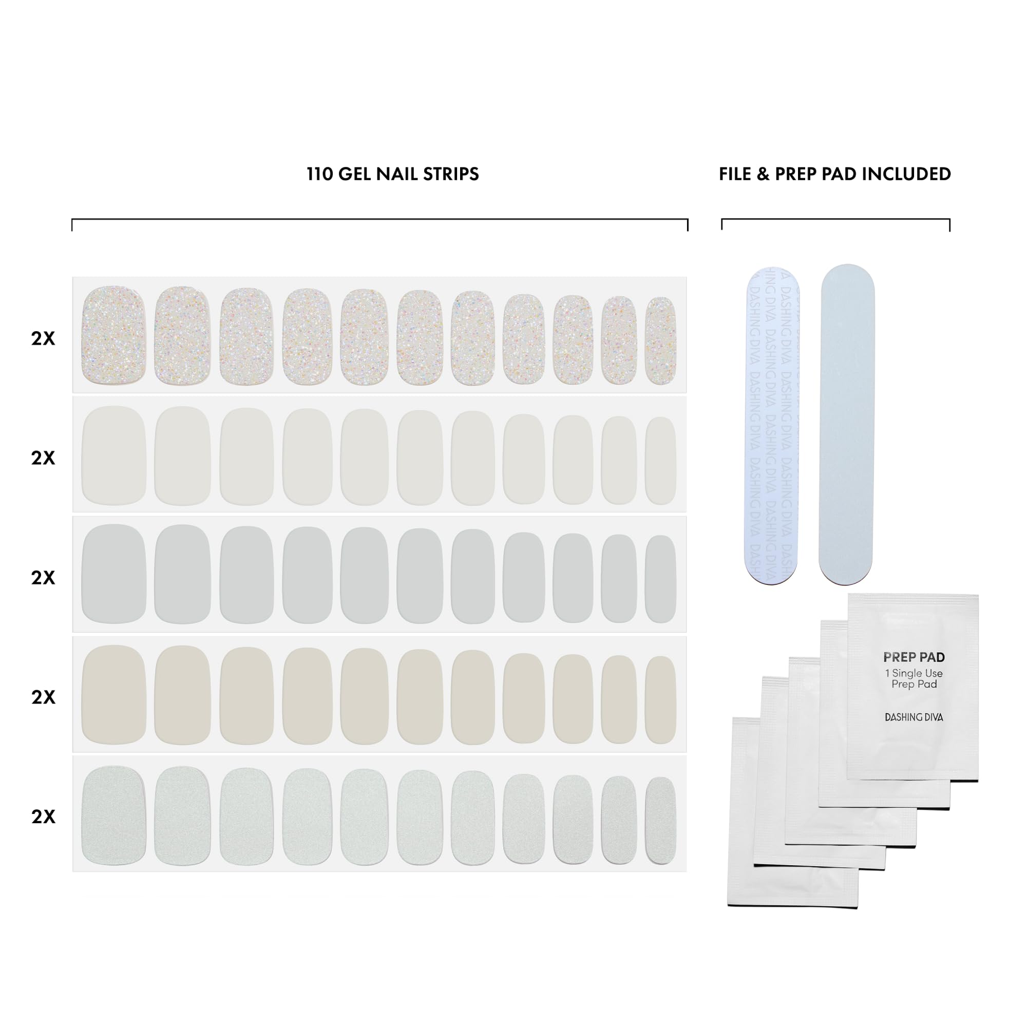 Dashing Diva Gloss Nail Strips 5-in-1 Kit – Best of Blancs | UV Free, Chip Resistant Gel Nails