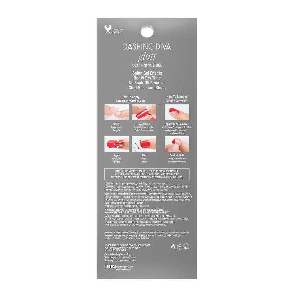 Dashing Diva Gloss Nail Strips Santa's Helper | UV-Free Gel Look, Chip-Resistant (32 Wraps + Prep Pad + File)