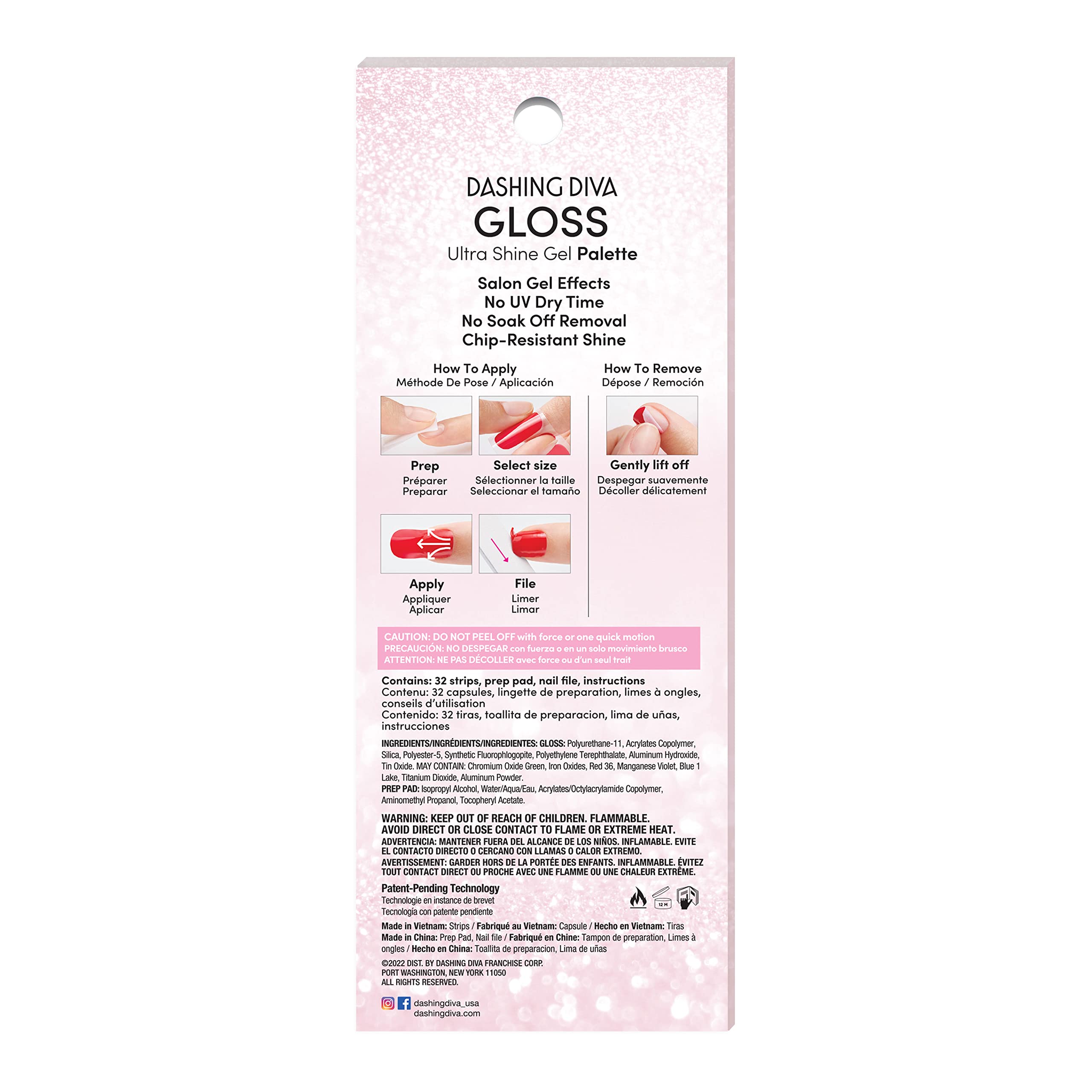 Dashing Diva Gloss Nail Strips Santa's Helper | UV-Free Gel Look, Chip-Resistant (32 Wraps + Prep Pad + File)