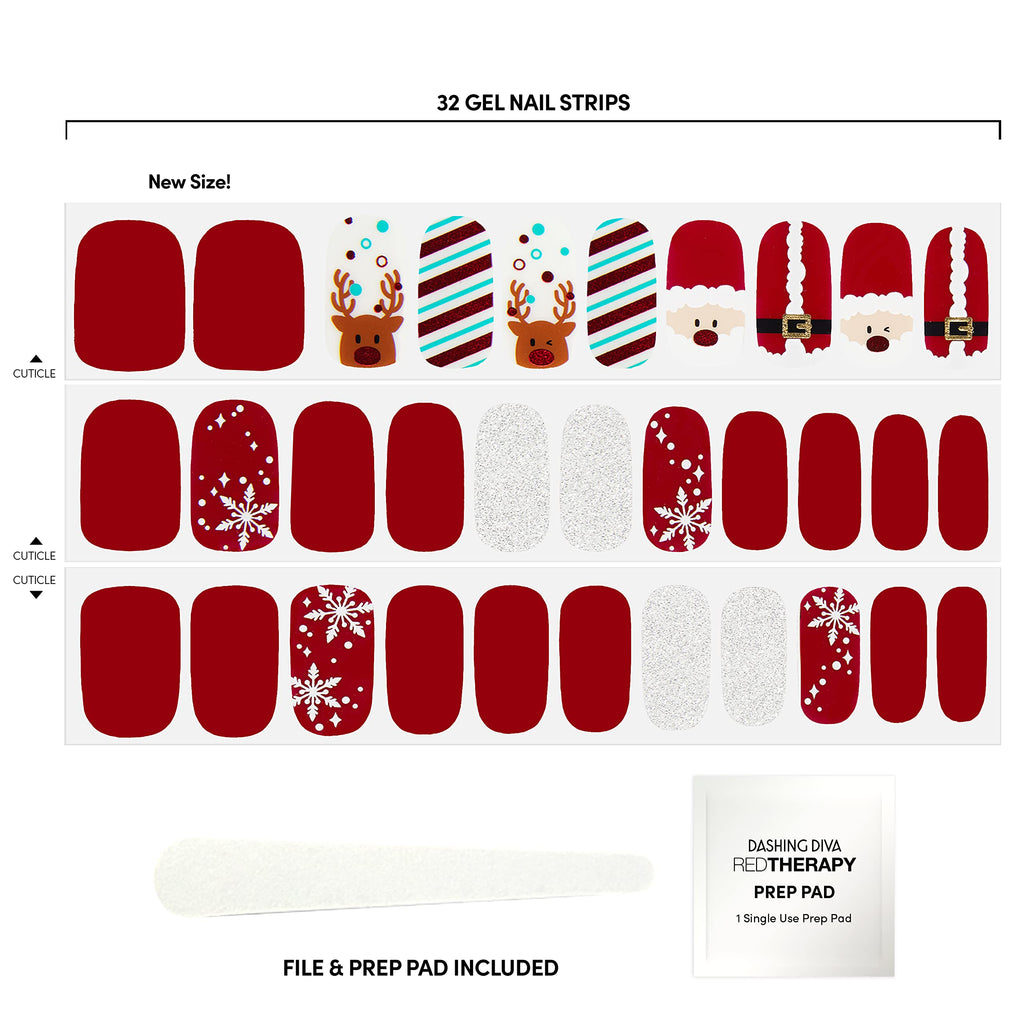 Dashing Diva Gloss Nail Strips Santa's Helper | UV-Free Gel Look, Chip-Resistant (32 Wraps + Prep Pad + File)