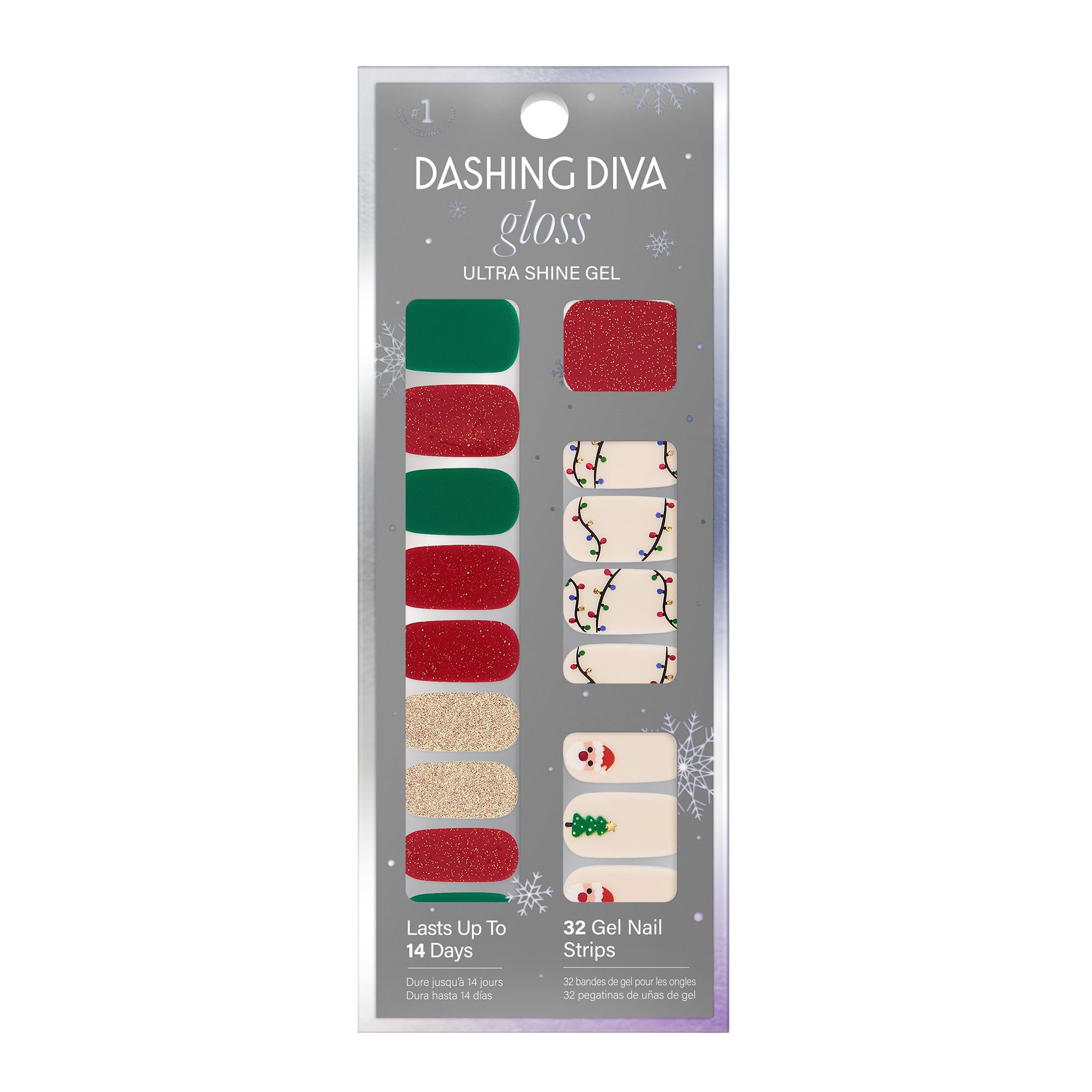 Dashing Diva Gloss Nail Strips Santa Baby | UV Free, Chip-Resistant Gel Finish