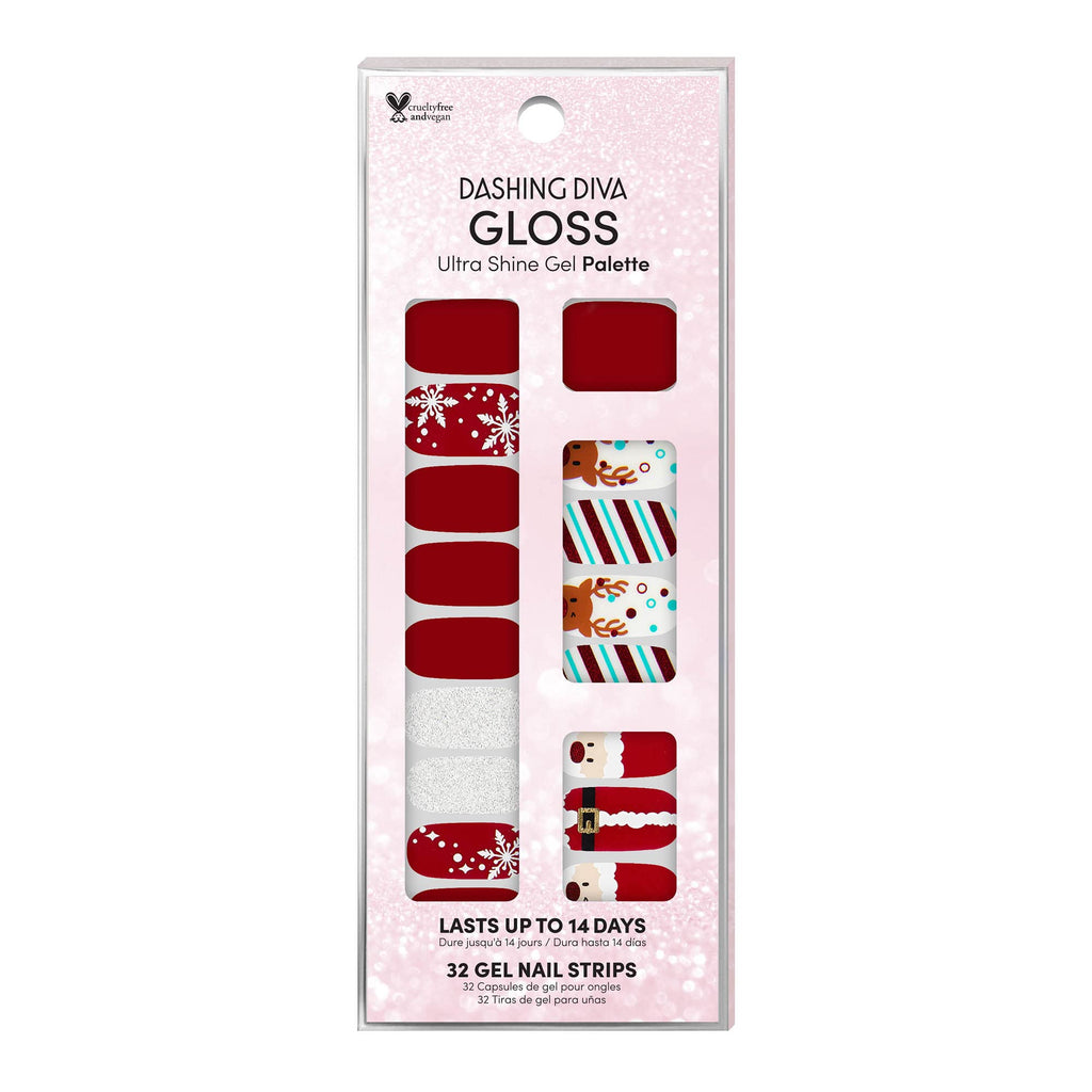 Dashing Diva Gloss Nail Strips Santa's Helper | UV-Free Gel Look, Chip-Resistant (32 Wraps + Prep Pad + File)