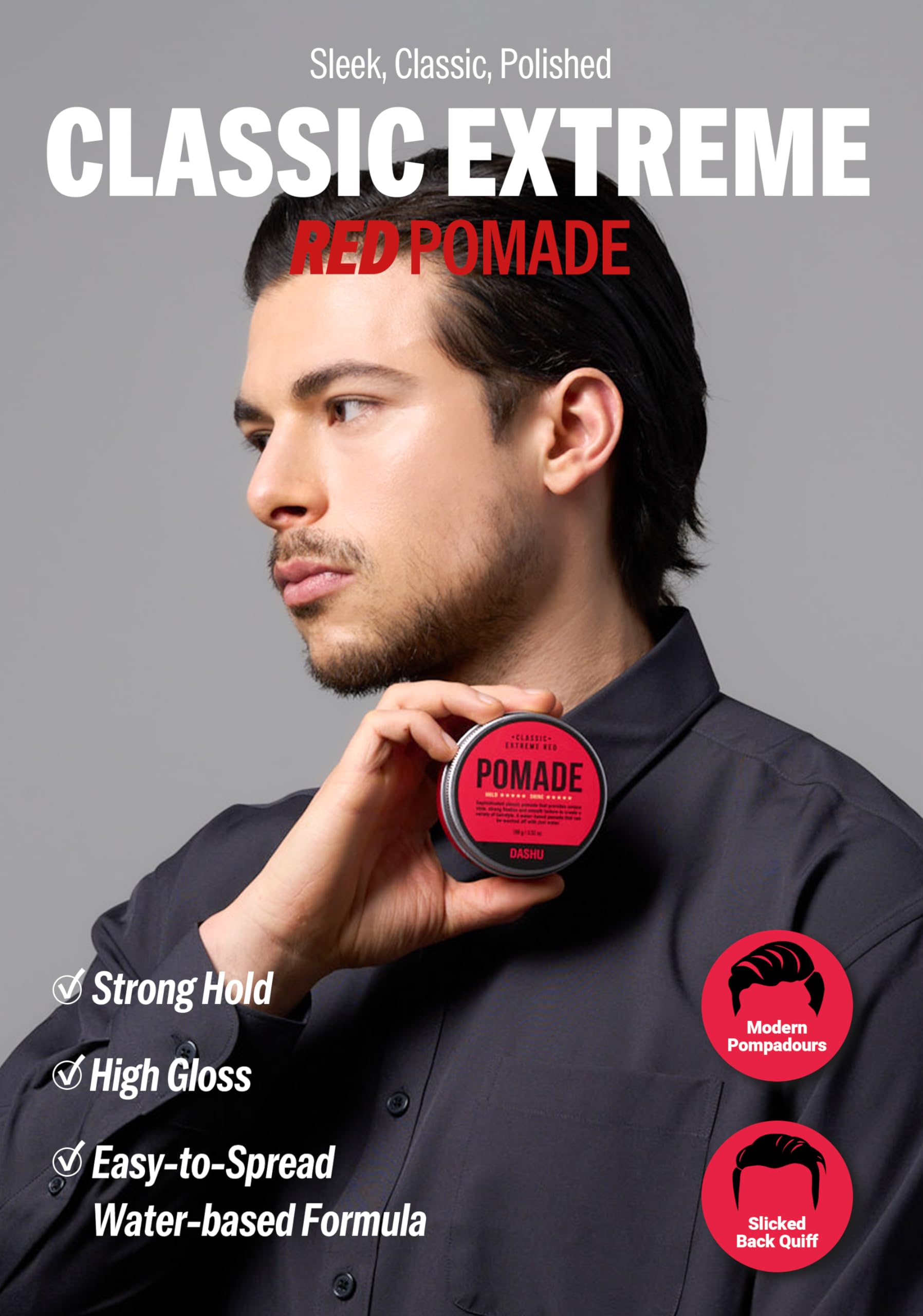 DASHU Classic Extreme Red Water-Based Pomade for Men — Strong Hold & High Shine