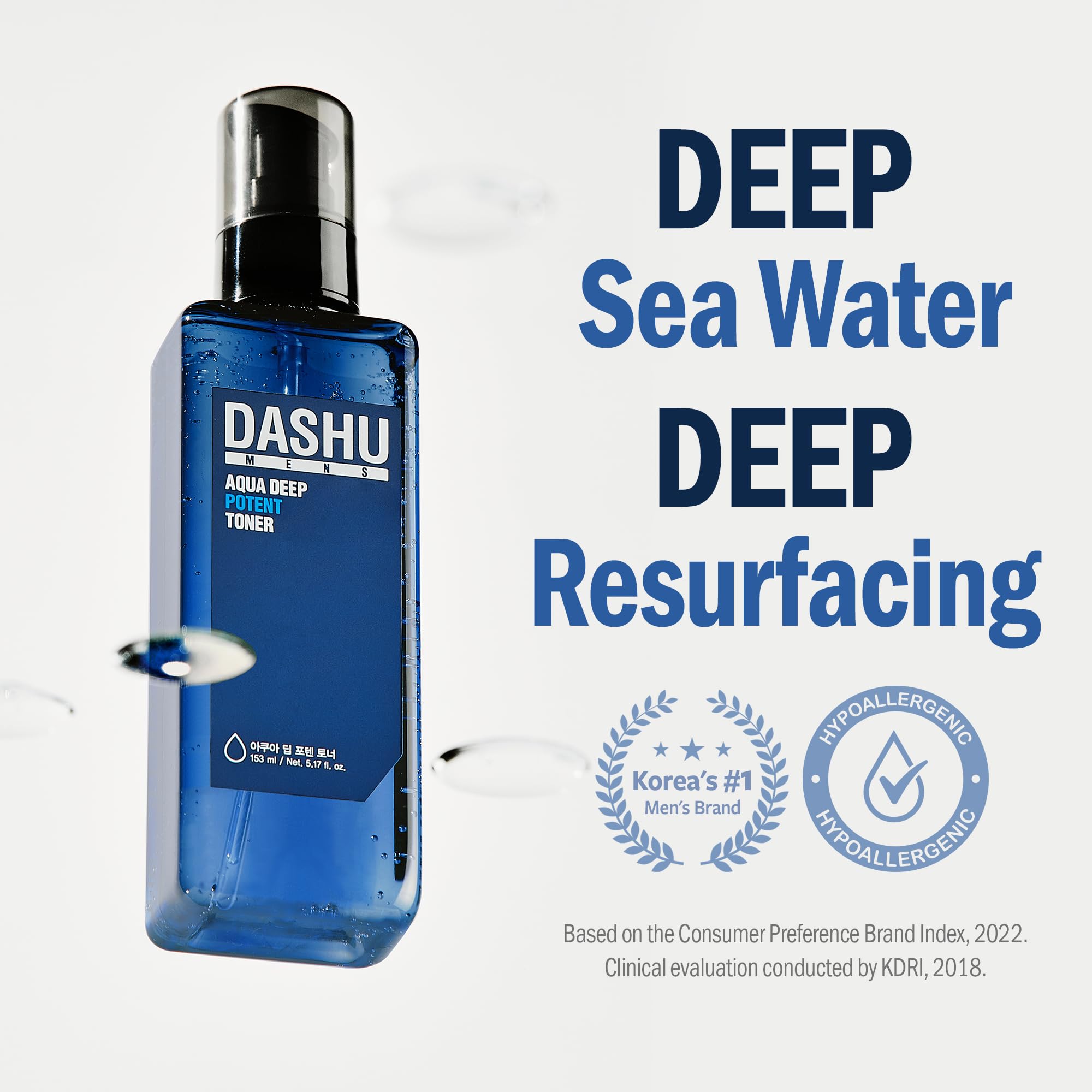 DASHU Mens Aqua Deep Potent Toner – Pore Tightening, All Skin Types, 5.17 fl oz