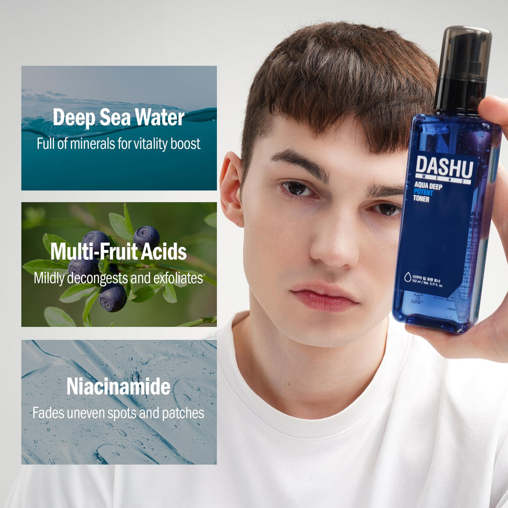 DASHU Mens Aqua Deep Potent Toner – Pore Tightening, All Skin Types, 5.17 fl oz
