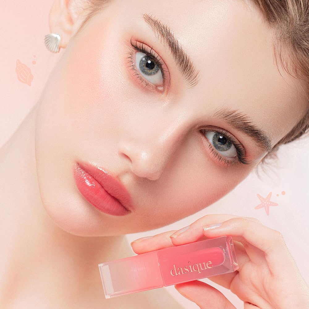 dasique Juicy Dewy Tint (13 Coral Fizz) 0.12 oz | Light Application with Moisture | Long Lasting Glossy Lip Stain | Vegan & Cruelty-Free | Korean Makeup