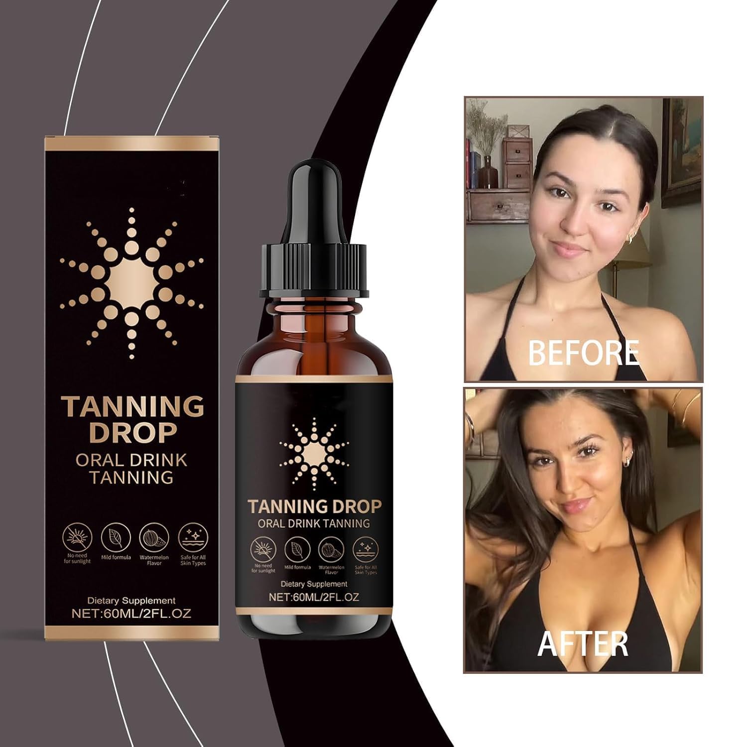 DASIUIP Tanning Drops – Sunless Drinkable Bronzer for Face & Body (2 Fl Oz)