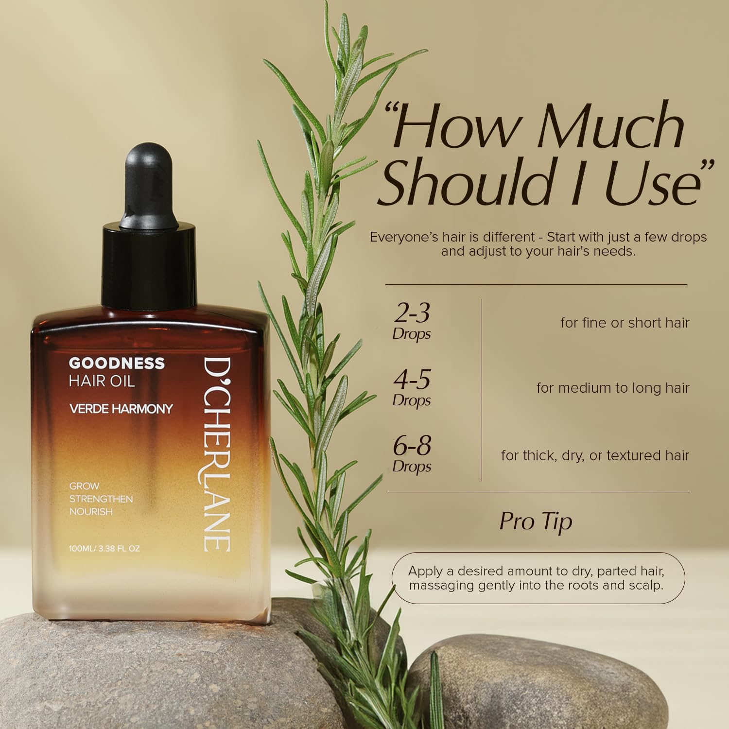 D'Cherlane Hair Growth Oil – Lightweight Scalp Treatment with Rosemary, Argan, Coconut & Castor for All Hair Types