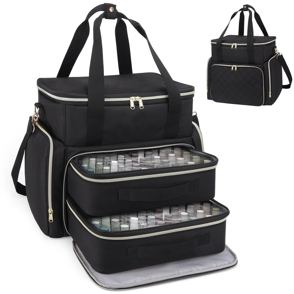 DD DEVILLI Nail Polish Organizer Case - Holds 96 Bottles & Nail Dryer | 2 Removable Pouches | Black