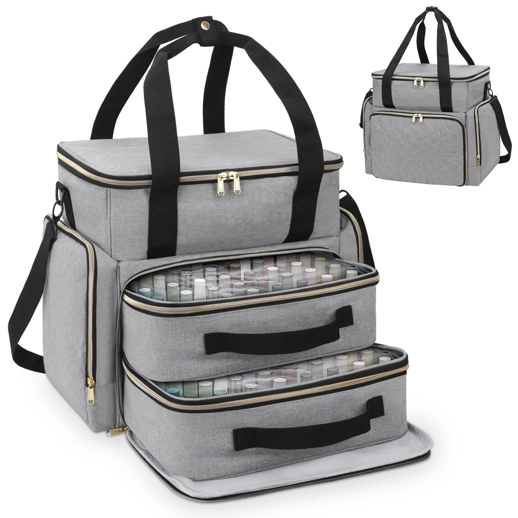 DD DEVILLI Nail Polish Organizer Case — Holds 96 Bottles (15ml) + Nail Dryer, 2 Removable Pouches, Grey