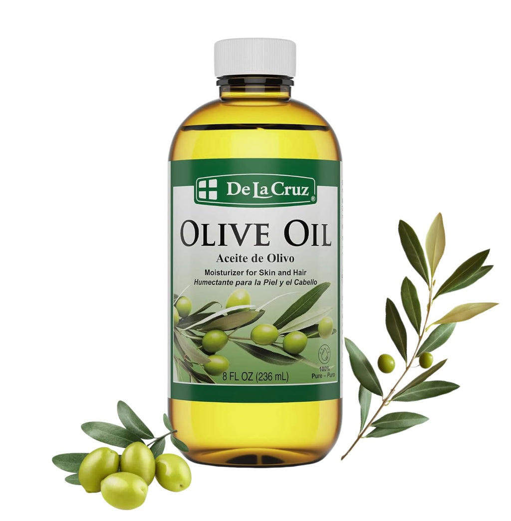 De La Cruz Pure Olive Oil – Natural Expeller Pressed Oil for Hair & Skin (8 oz)