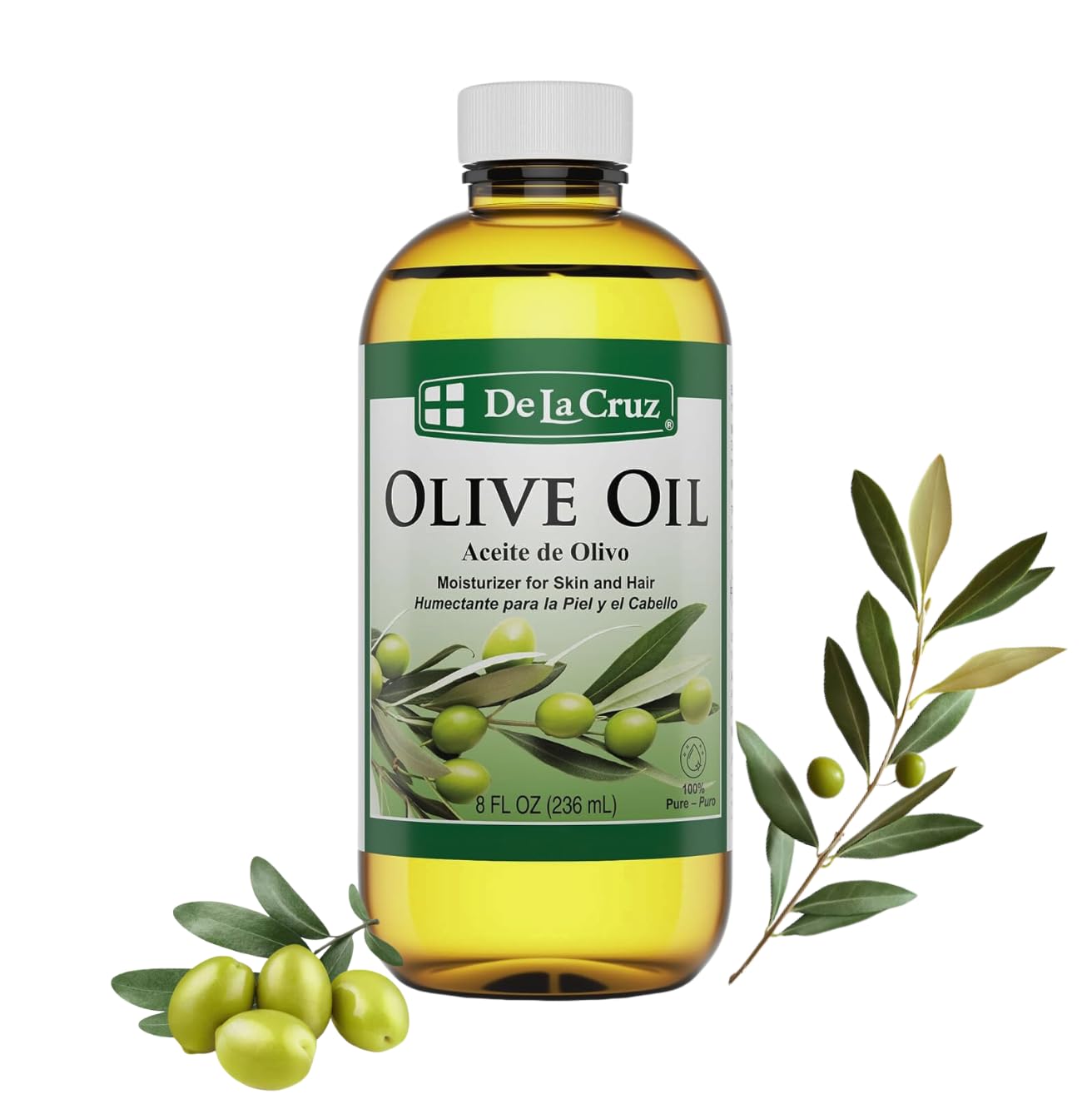 De La Cruz Pure Olive Oil – Natural Expeller Pressed Oil for Hair & Skin (8 oz)