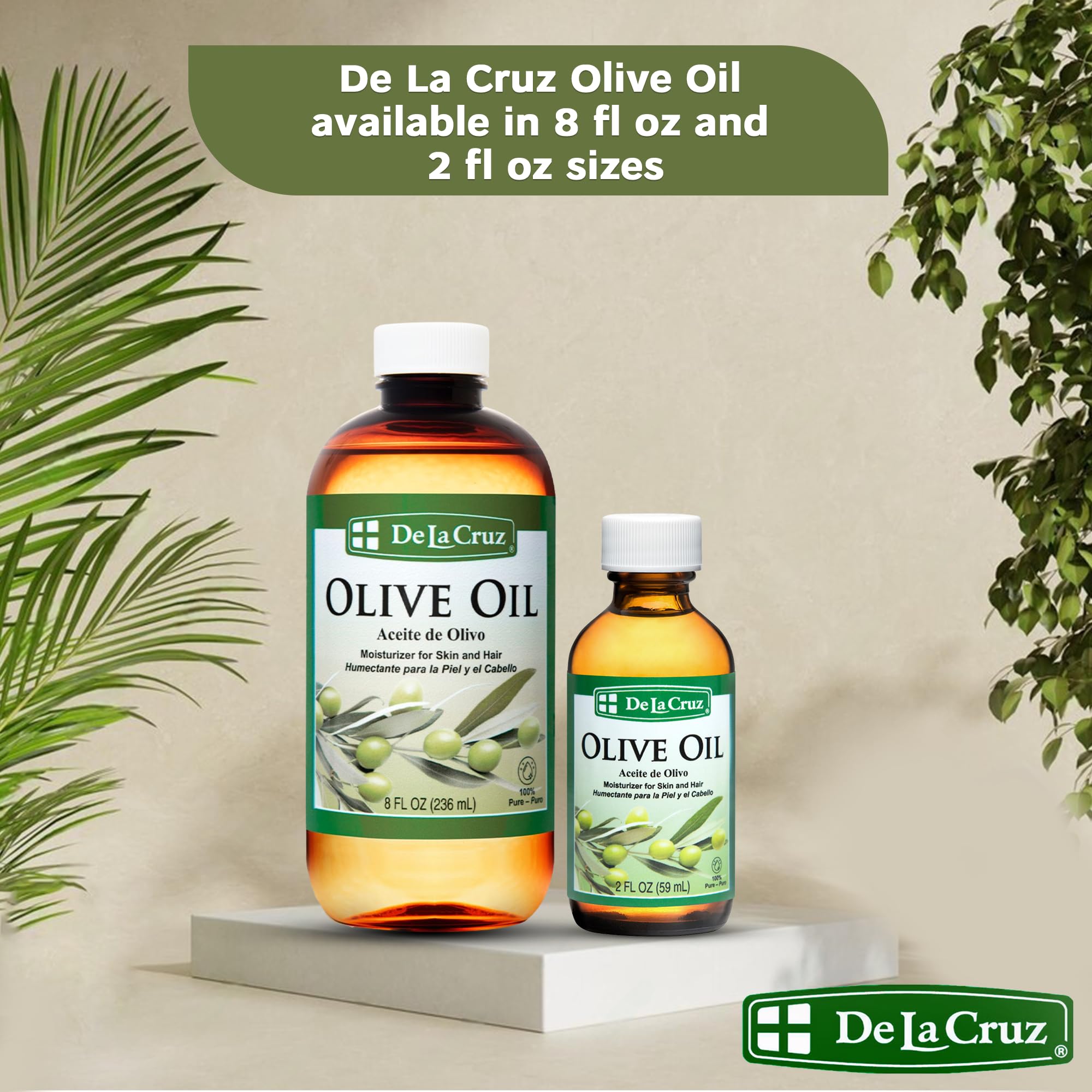 De La Cruz Pure Olive Oil – Natural Expeller Pressed Oil for Hair & Skin (8 oz)