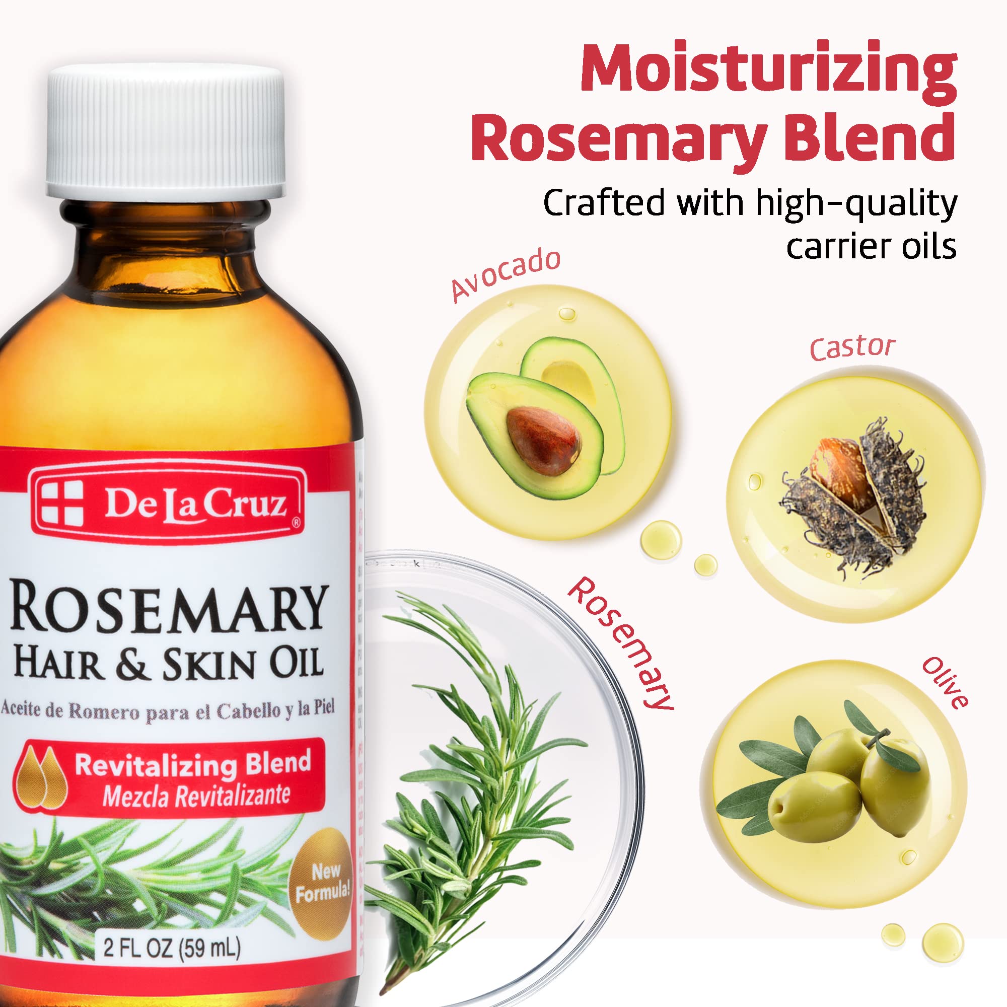 De La Cruz Rosemary Oil Blend Moisturizer — Castor, Avocado & Olive Oil, 8 oz