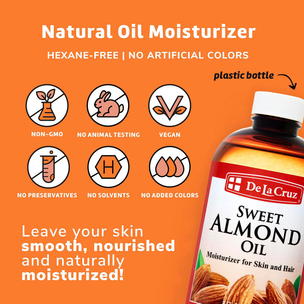 De La Cruz Sweet Almond Oil – Expeller-Pressed Almond Oil for Skin and Hair 8 FL OZ (236 mL)