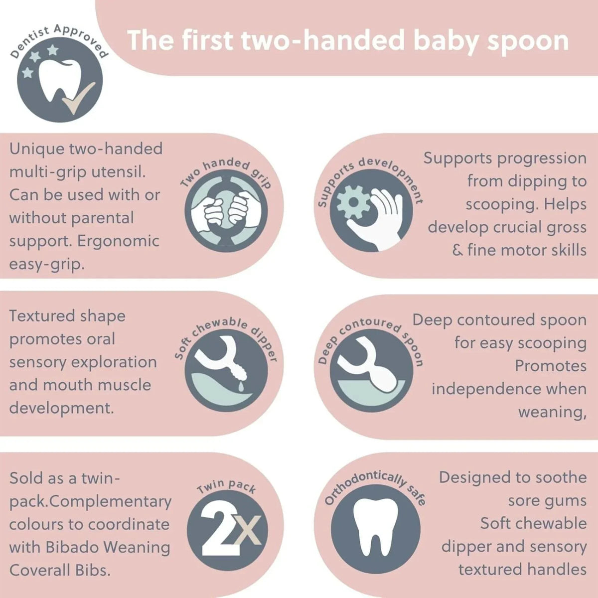 Bibado Dippit Baby Weaning Spoons 6+ months Pack of 2 - Fawn