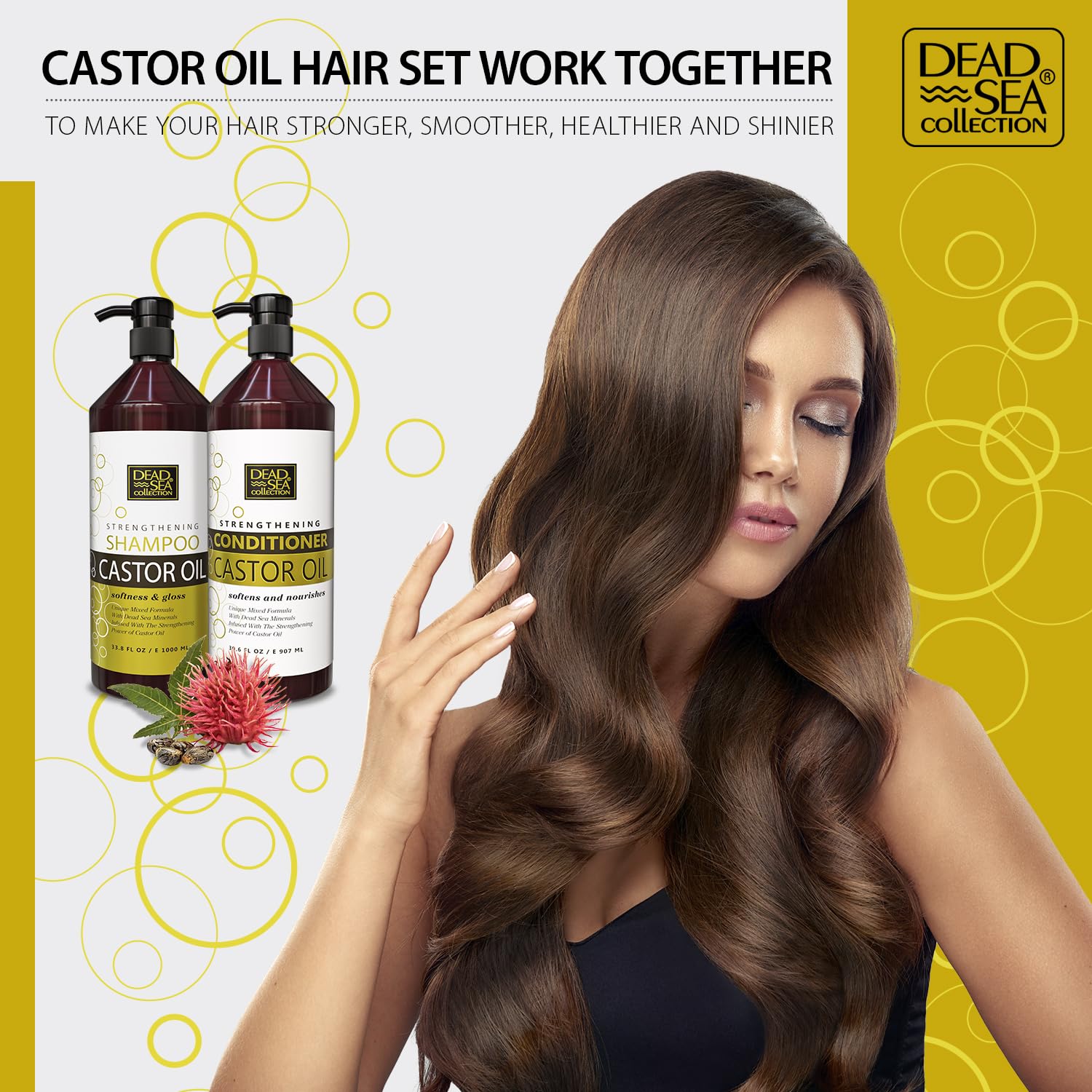 Dead Sea Collection Shampoo & Conditioner Set for Strength & Volume — Pure Dead Sea Minerals & Castor Oil (2-Pack)