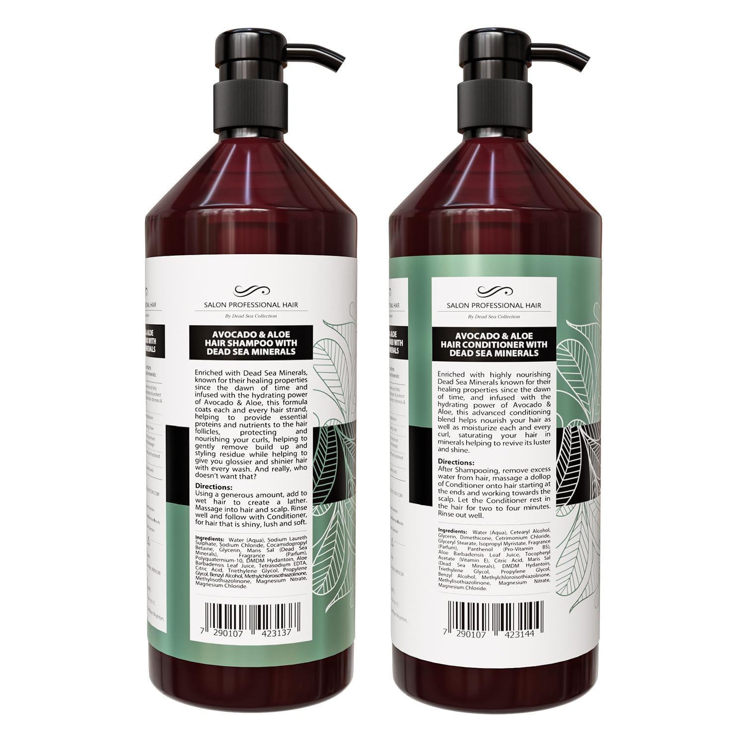 Dead Sea Collection Shampoo & Conditioner Set for Curly Hair – Avocado & Aloe, Pure Dead Sea Minerals | 2 Bottles (33.8 & 30.6 fl oz)