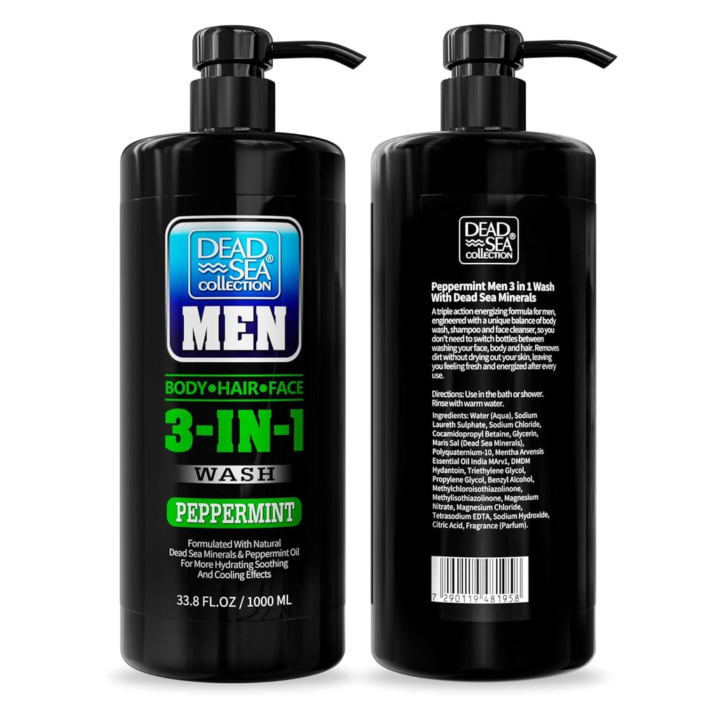 Dead Sea Collection Peppermint Men’s 3-in-1 Body Wash – Pack of 2 (33.8 fl oz each)