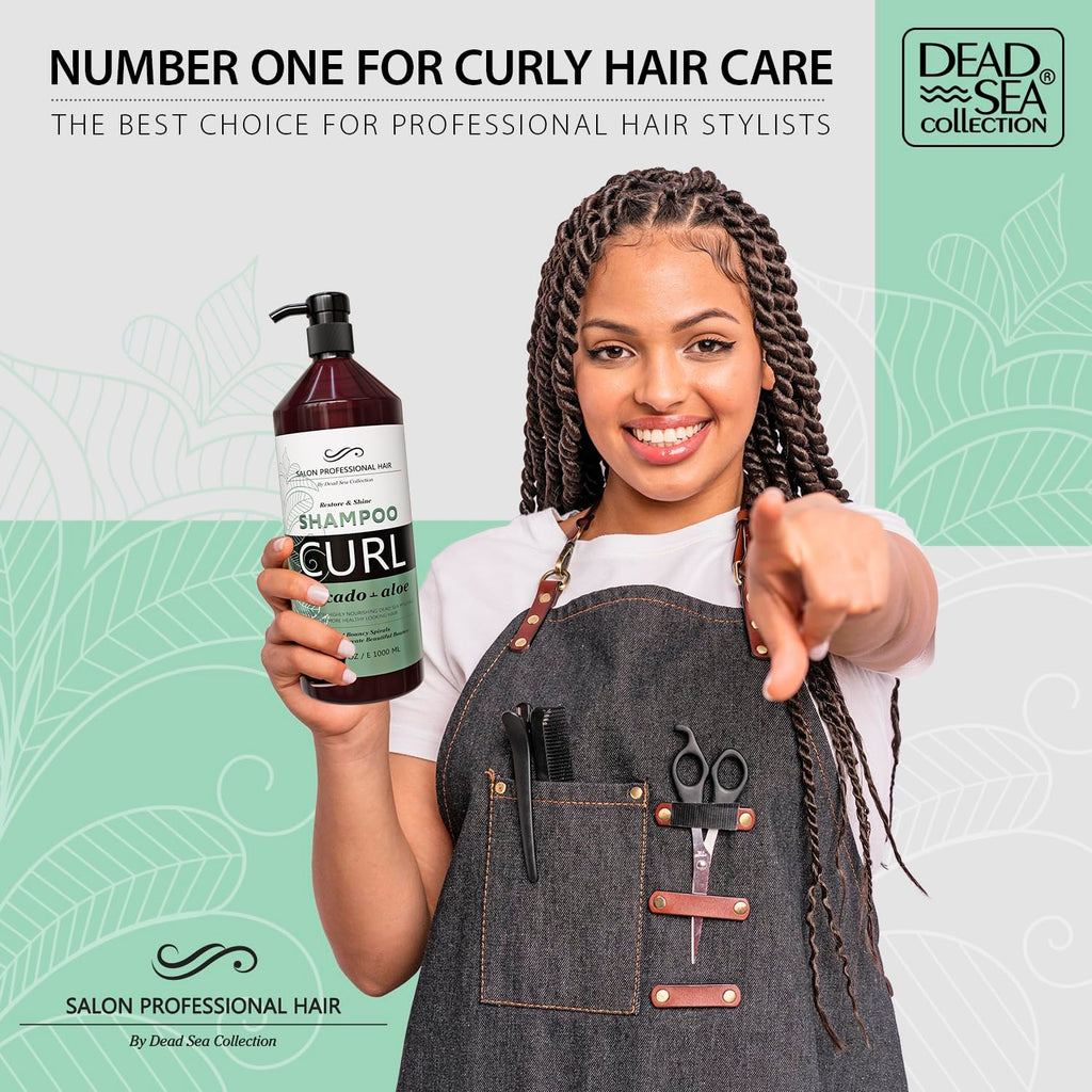 Dead Sea Collection Shampoo & Conditioner Set for Curly Hair – Avocado & Aloe, Pure Dead Sea Minerals | 2 Bottles (33.8 & 30.6 fl oz)