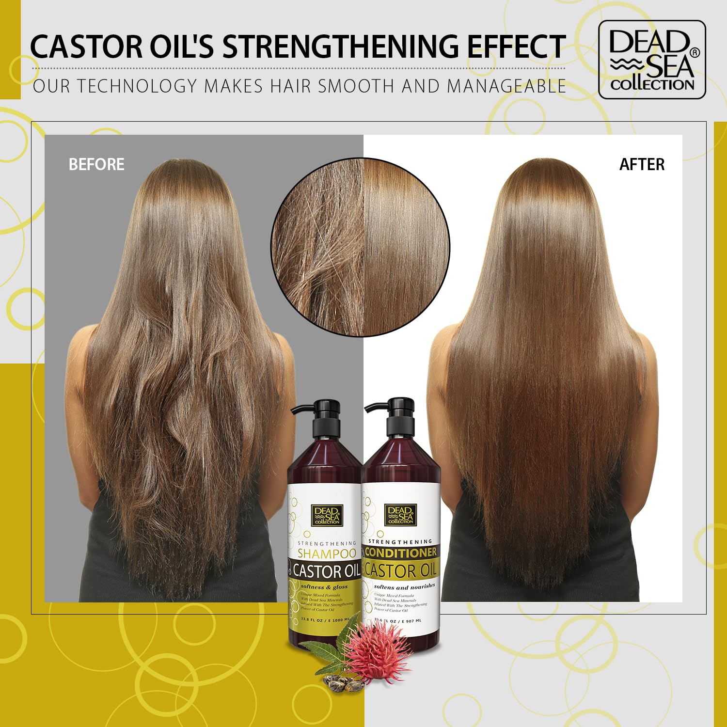 Dead Sea Collection Shampoo & Conditioner Set for Strength & Volume — Pure Dead Sea Minerals & Castor Oil (2-Pack)