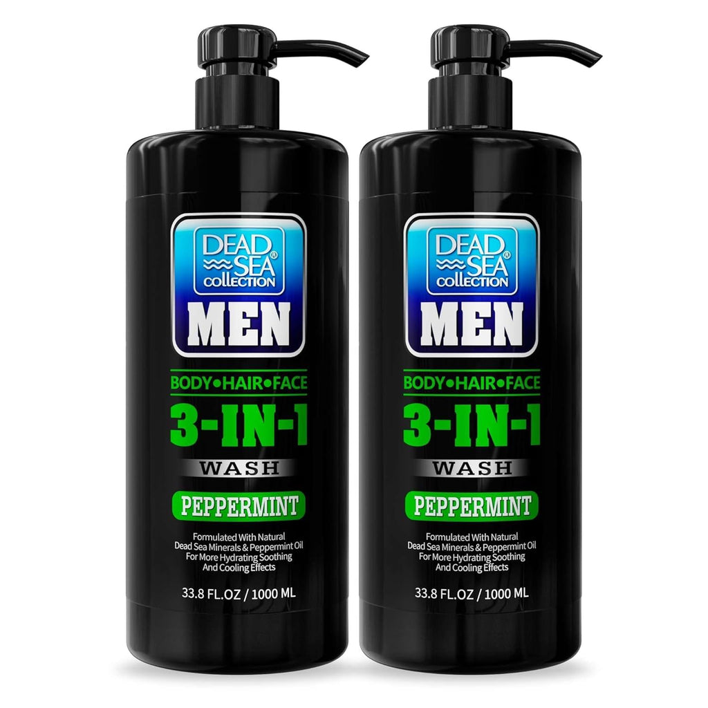 Dead Sea Collection Peppermint Men’s 3-in-1 Body Wash – Pack of 2 (33.8 fl oz each)