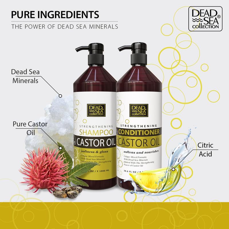 Dead Sea Collection Shampoo & Conditioner Set for Strength & Volume — Pure Dead Sea Minerals & Castor Oil (2-Pack)