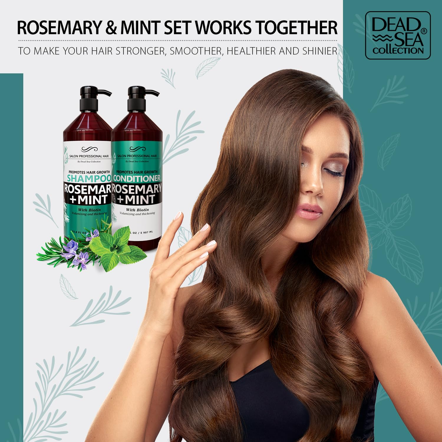 Dead Sea Collection Rosemary & Mint Shampoo & Conditioner Set – Strength, Volume & Shine (2-Pack, 33.8 & 30.6 oz)