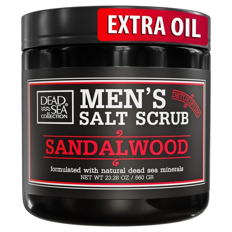 Dead Sea Collection Salt Body Scrub Sandalwood for Men – Exfoliate, Moisturize & Detox with Dead Sea Minerals (23.28 oz)