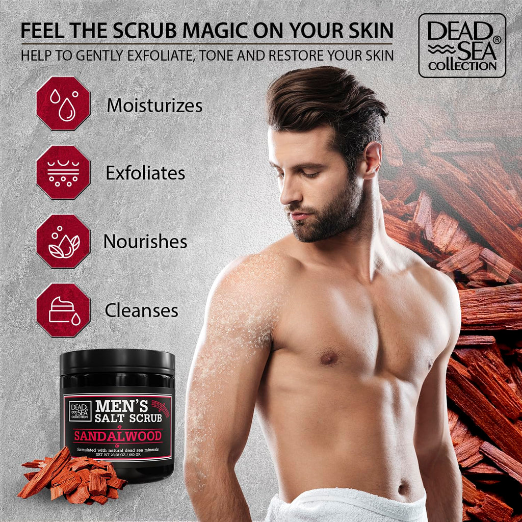 Dead Sea Collection Salt Body Scrub Sandalwood for Men – Exfoliate, Moisturize & Detox with Dead Sea Minerals (23.28 oz)