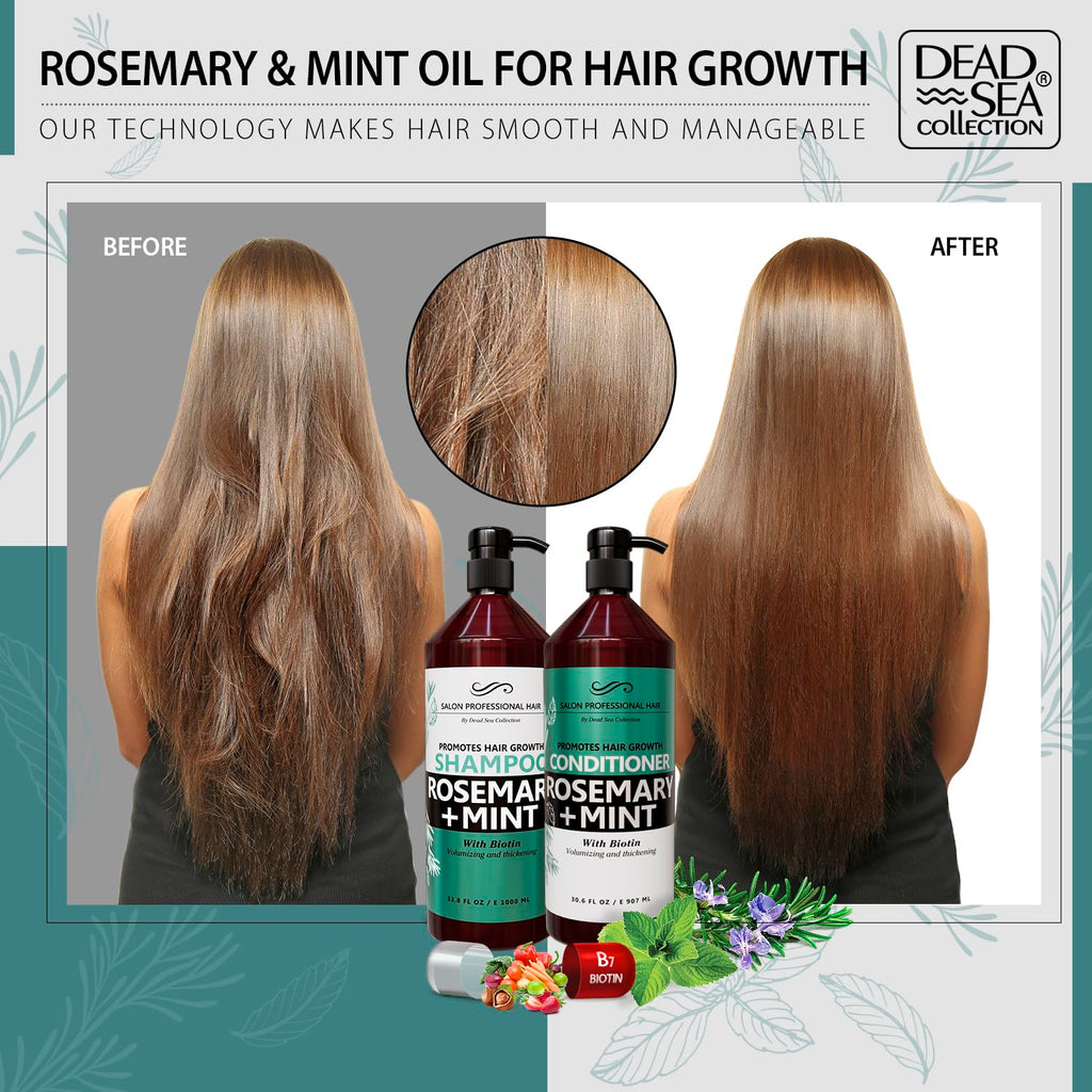 Dead Sea Collection Rosemary & Mint Shampoo & Conditioner Set – Strength, Volume & Shine (2-Pack, 33.8 & 30.6 oz)