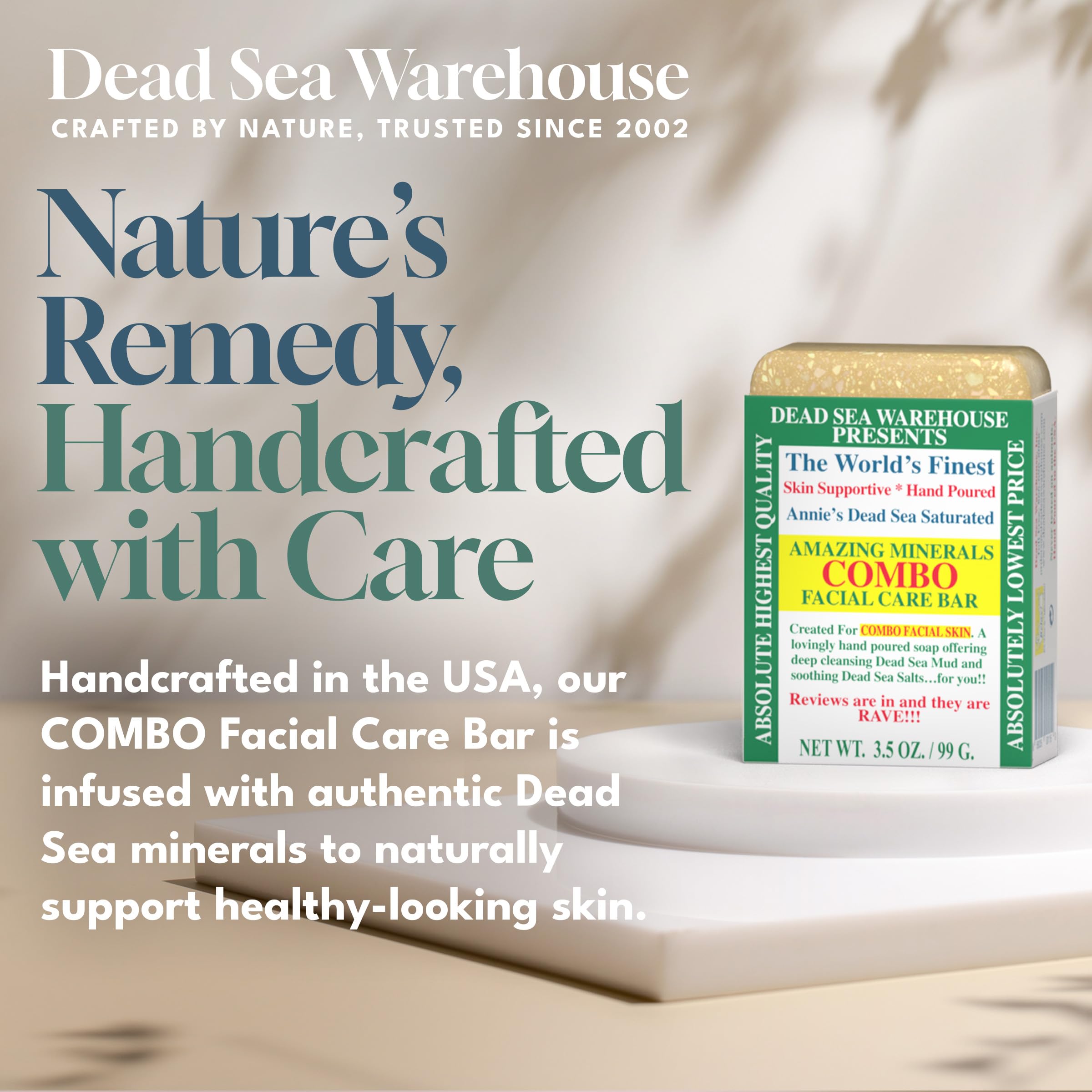 Dead Sea Warehouse COMBO Facial Care Bar - Handmade Mud & Salt Soap for Combination Skin | 3.5 oz | 4 Pack