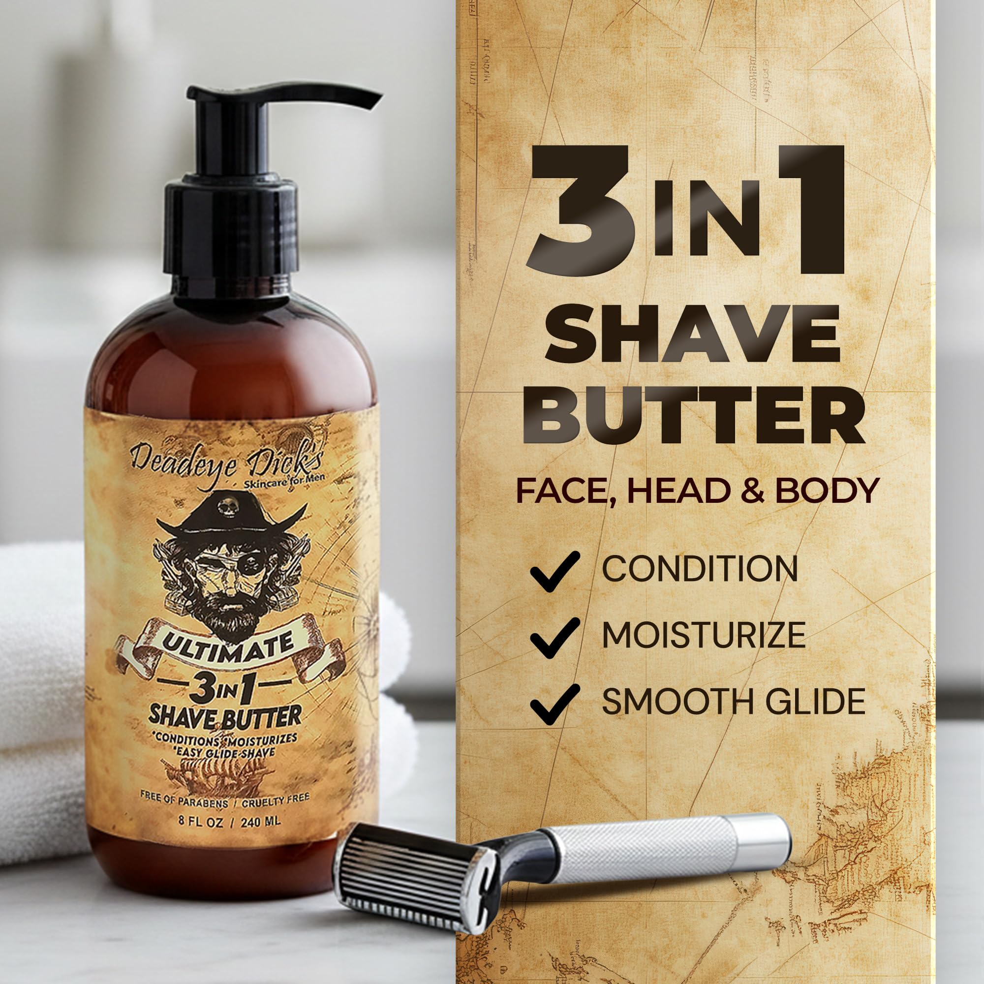 Deadeye Dick's 3-in-1 Shave Butter – Gentle Natural Shave Cream for Face, Head & Body | 8 oz