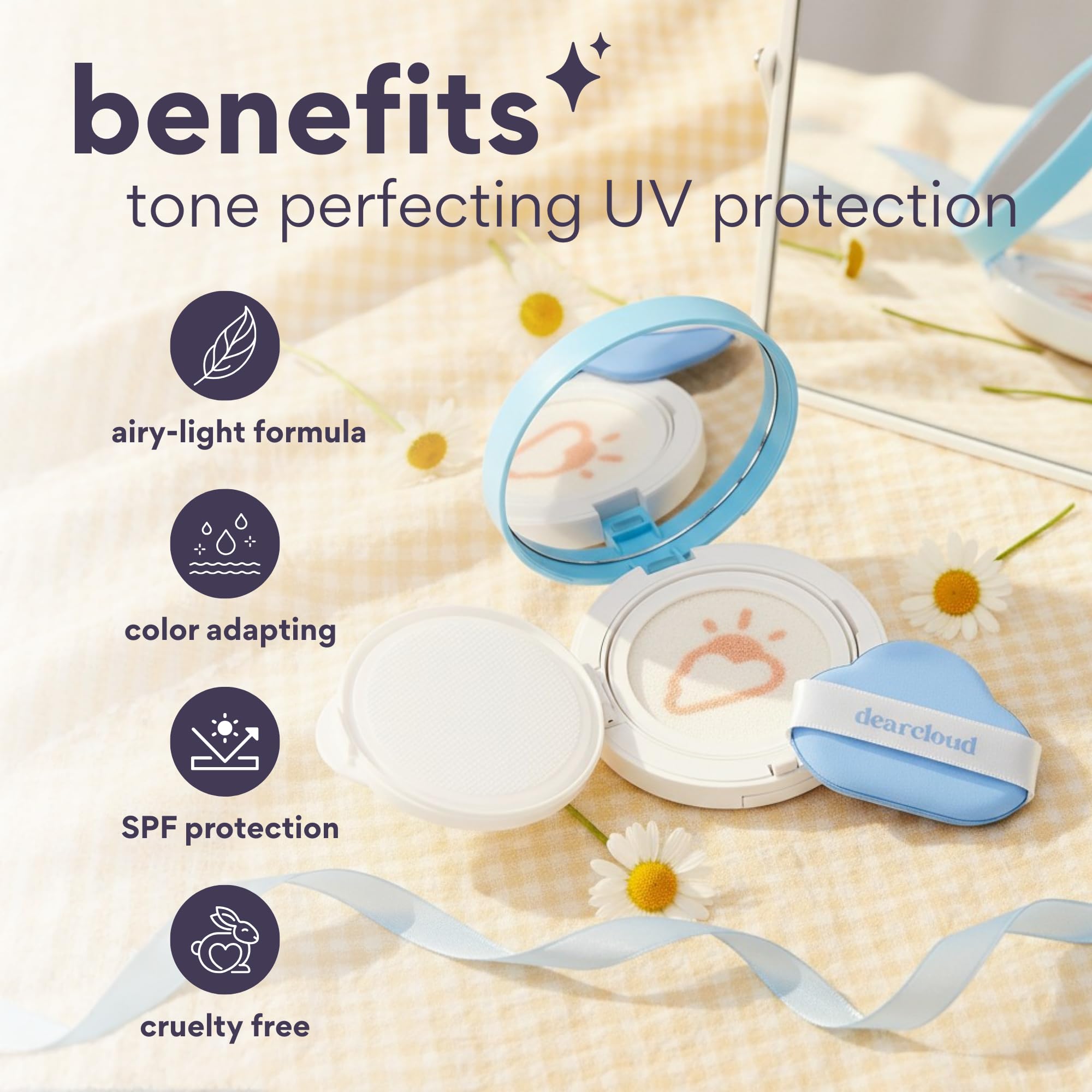 dearcloud Dear Sun Perfecting SPF Cushion – Color-Adapting Korean Sunscreen SPF 50+
