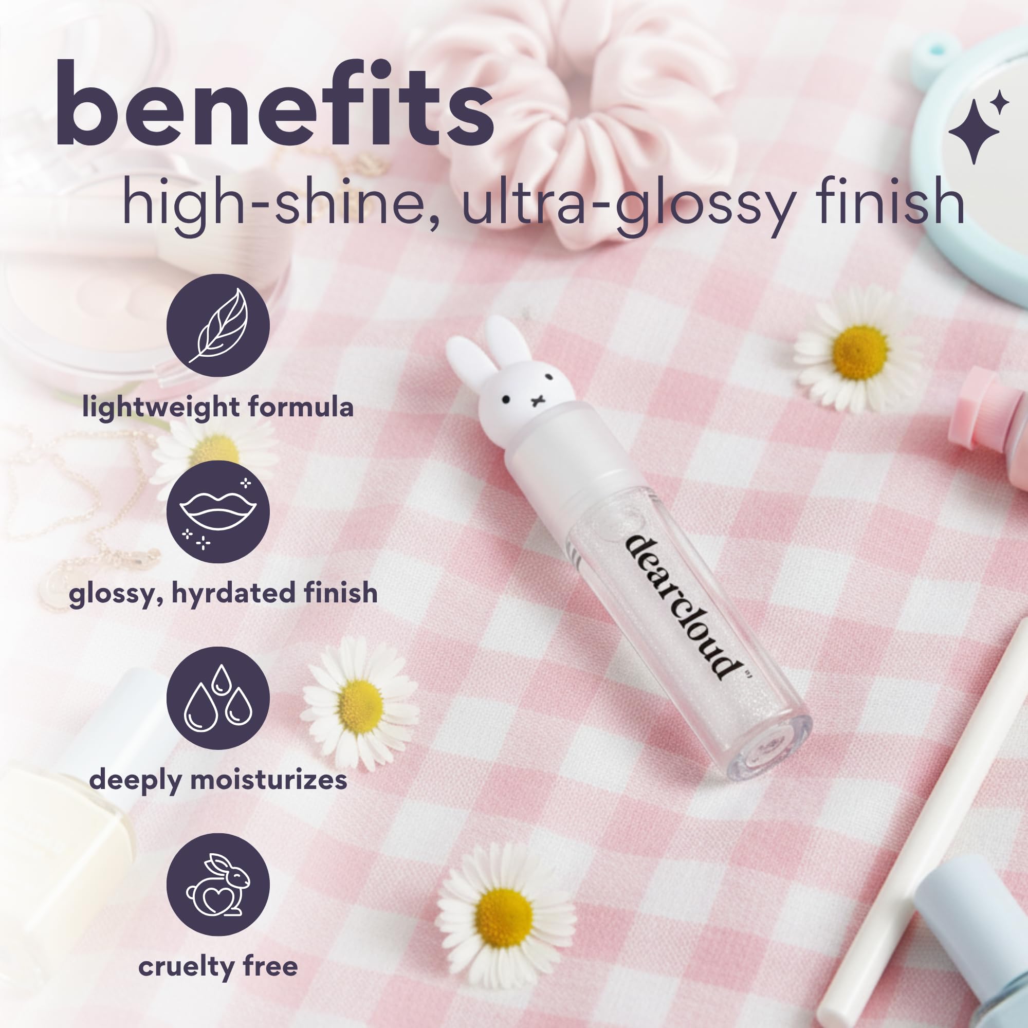 dearcloud Miffy Lip Serum Jelly – Clear Shimmer Lip Gloss for Hydration & Shine (Clear Skies)