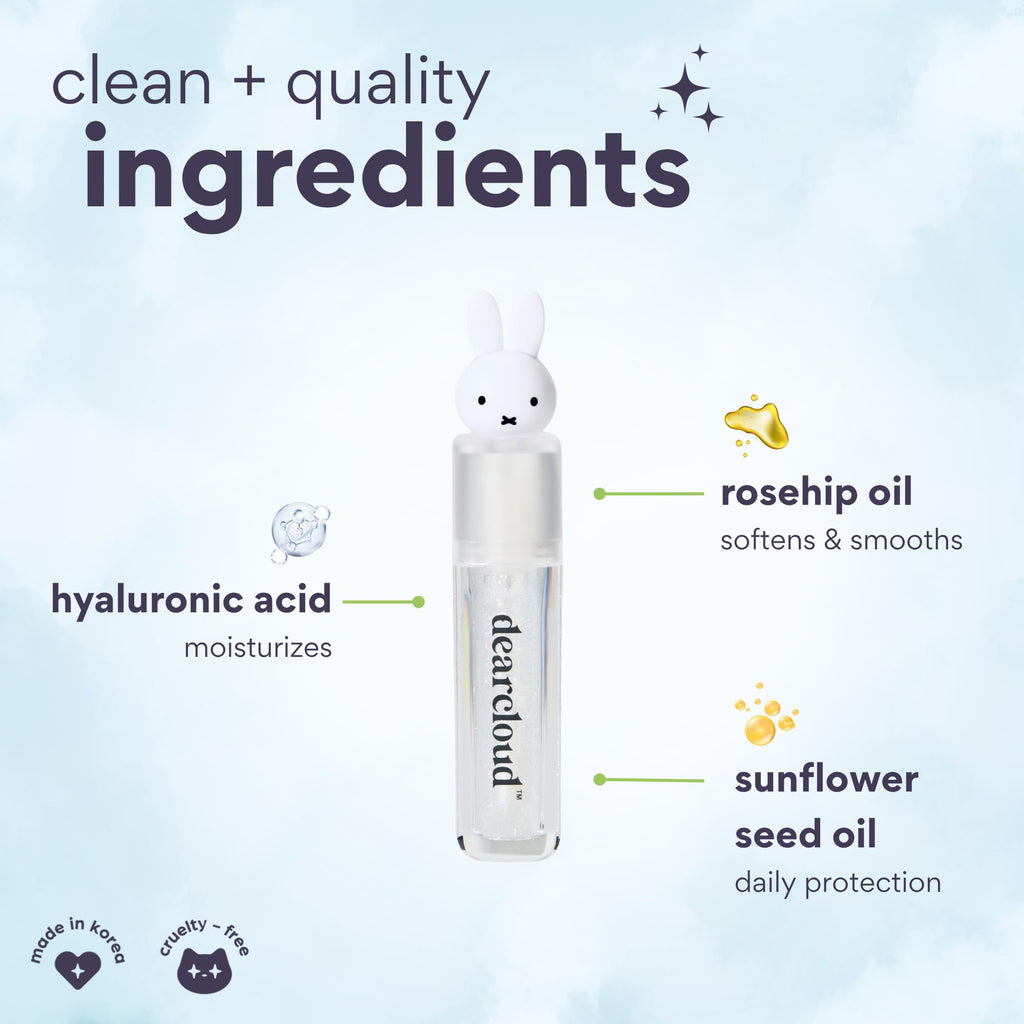 dearcloud Miffy Lip Serum Jelly – Clear Shimmer Lip Gloss for Hydration & Shine (Clear Skies)