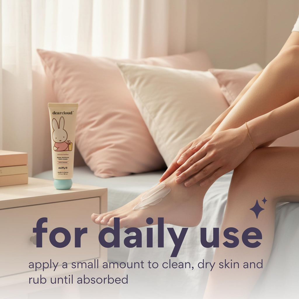 dearcloud Miffy Rescue Butter Foot Cream – Cracked Heel Repair with Shea, Urea & Peppermint Oil | Korean Foot Care – Mint Breeze 3 fl oz