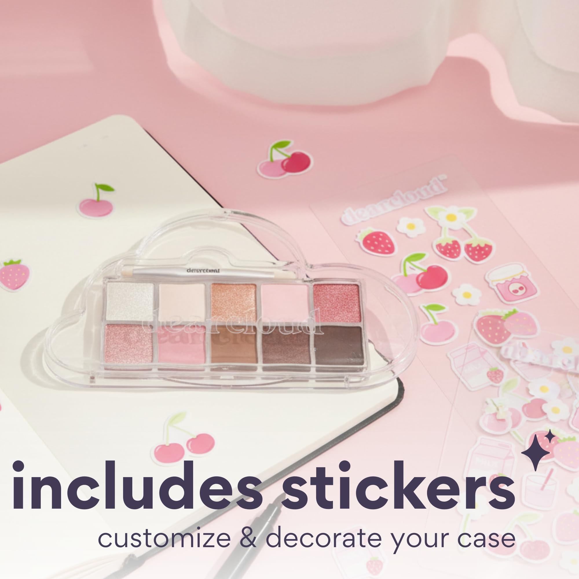 dearcloud Sky Shadow Strawberry Garden Eye Shadow Palette – 10 Ultra-Fine Pigments + Dual-Ended Brush