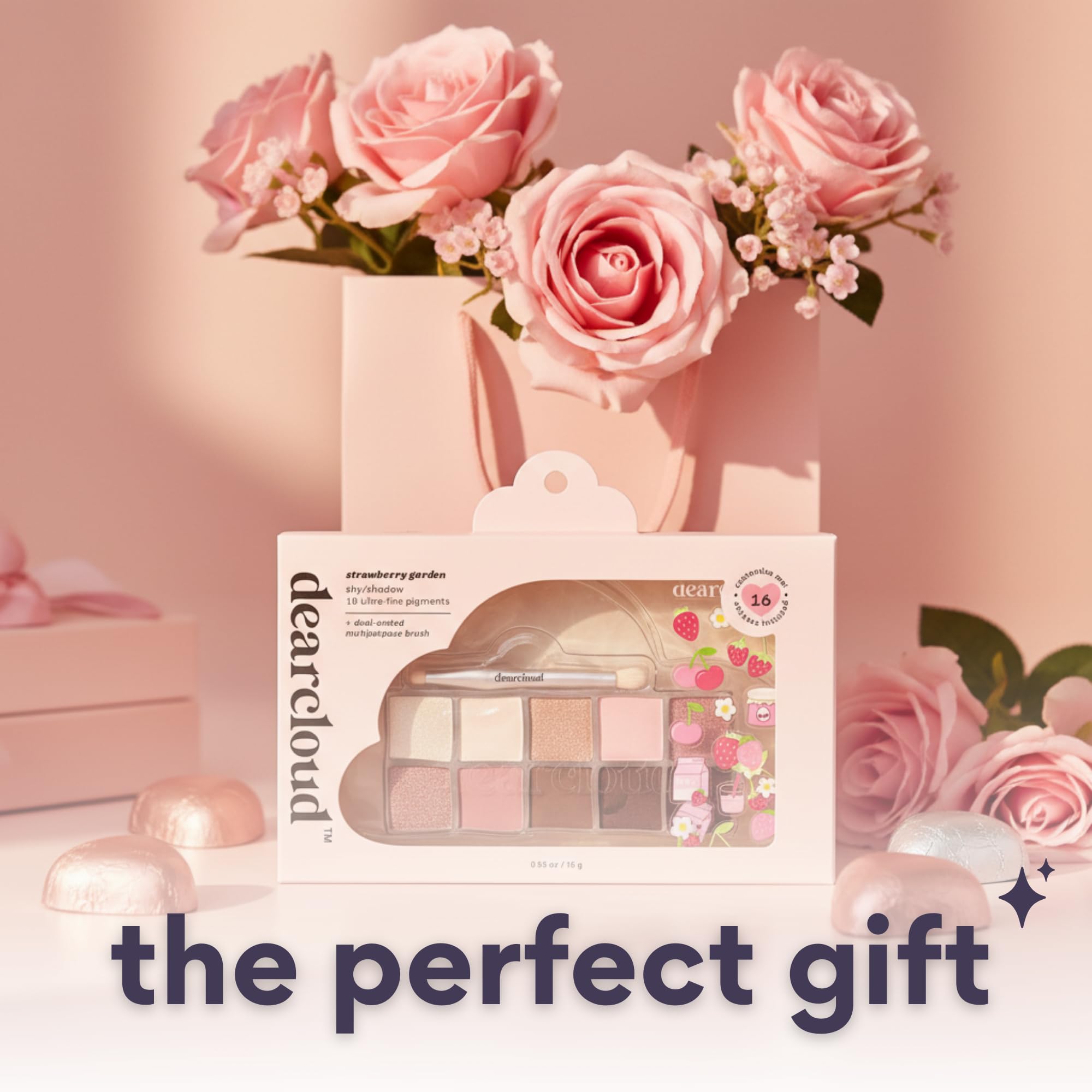 dearcloud Sky Shadow Strawberry Garden Eye Shadow Palette – 10 Ultra-Fine Pigments + Dual-Ended Brush